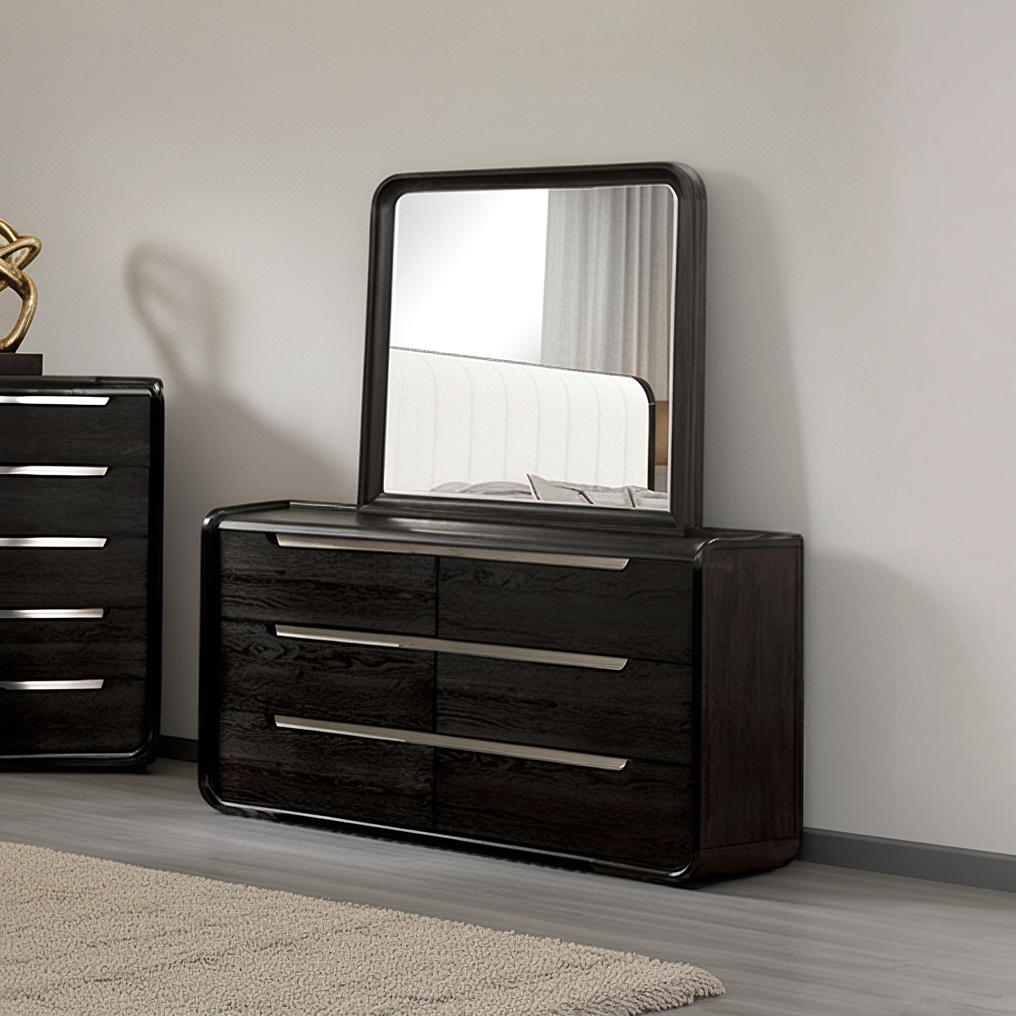 modern contemporary dresser COZAYH Modern Contemporary Dresser, 3-Drawer Front Mirror Nightstand, for Bedroom, Living Room, Entryway, Light Gray
