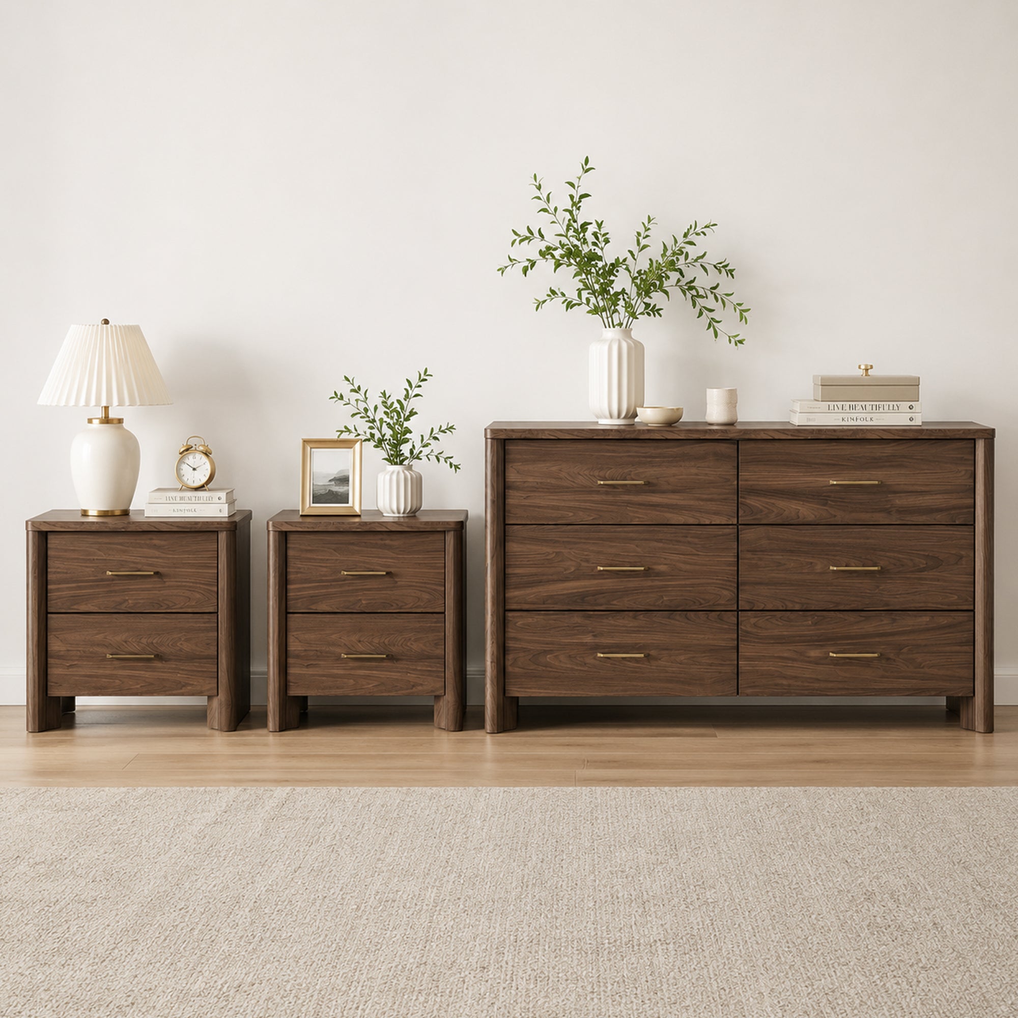mid century modern dresser and nightstand set Mid-Century Wooden Fluted & Black Oak this set delivers timeless appeal and practical functionality for any bedroom Fluted Wood Bedroom Set Warm