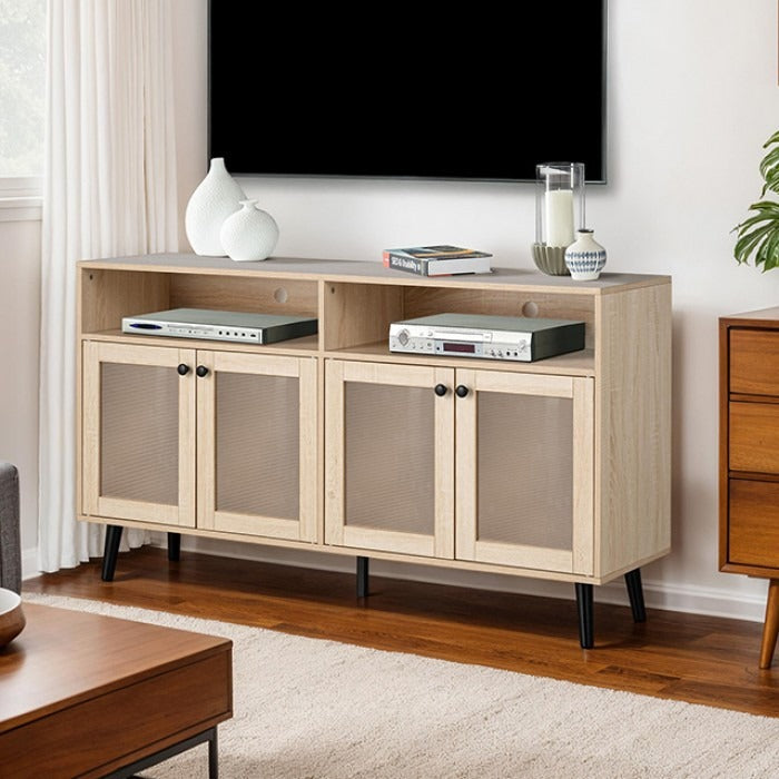 Mid-Century Modern TV Stand with Metal Accents and Storage – Aidway