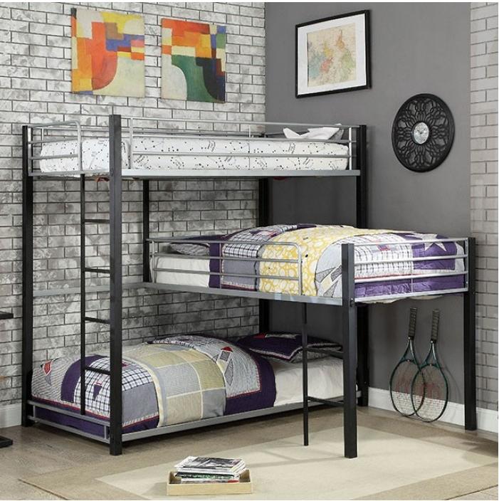 Aubrey Triple Twin Metal Bunk Bed with Modular Corner Design