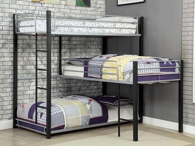 Aubrey Triple Twin Metal Bunk Bed with Modular Corner Design