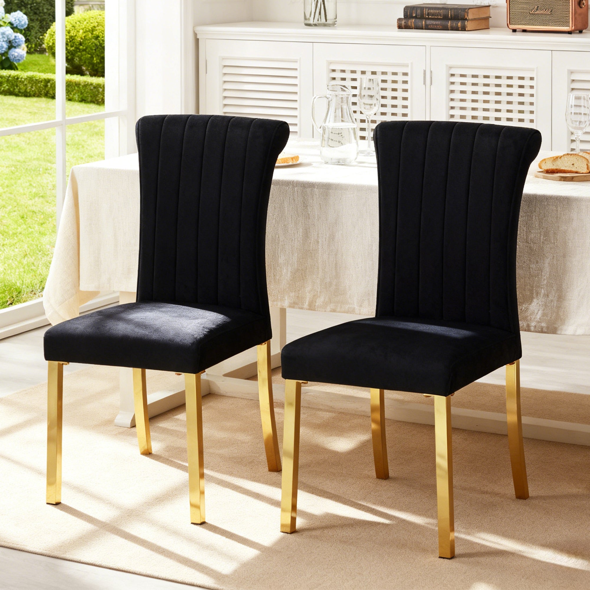 2-Piece Contemporary Side Chair Set – Stainless Steel Base & Channel-Tufted Seats