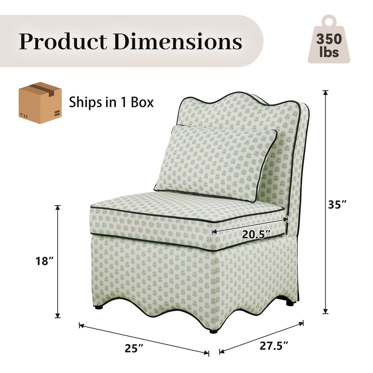 French Farmhouse Accent Chair with Scalloped Back & Upholstered Seat