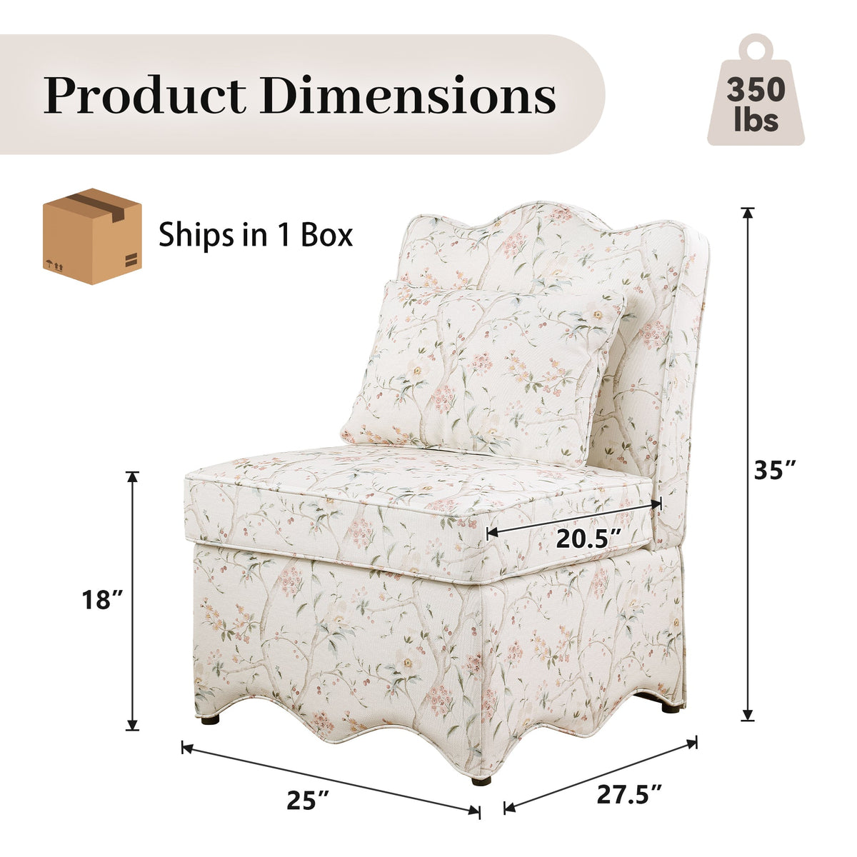 French Farmhouse Accent Chair with Scalloped Back & Upholstered Seat