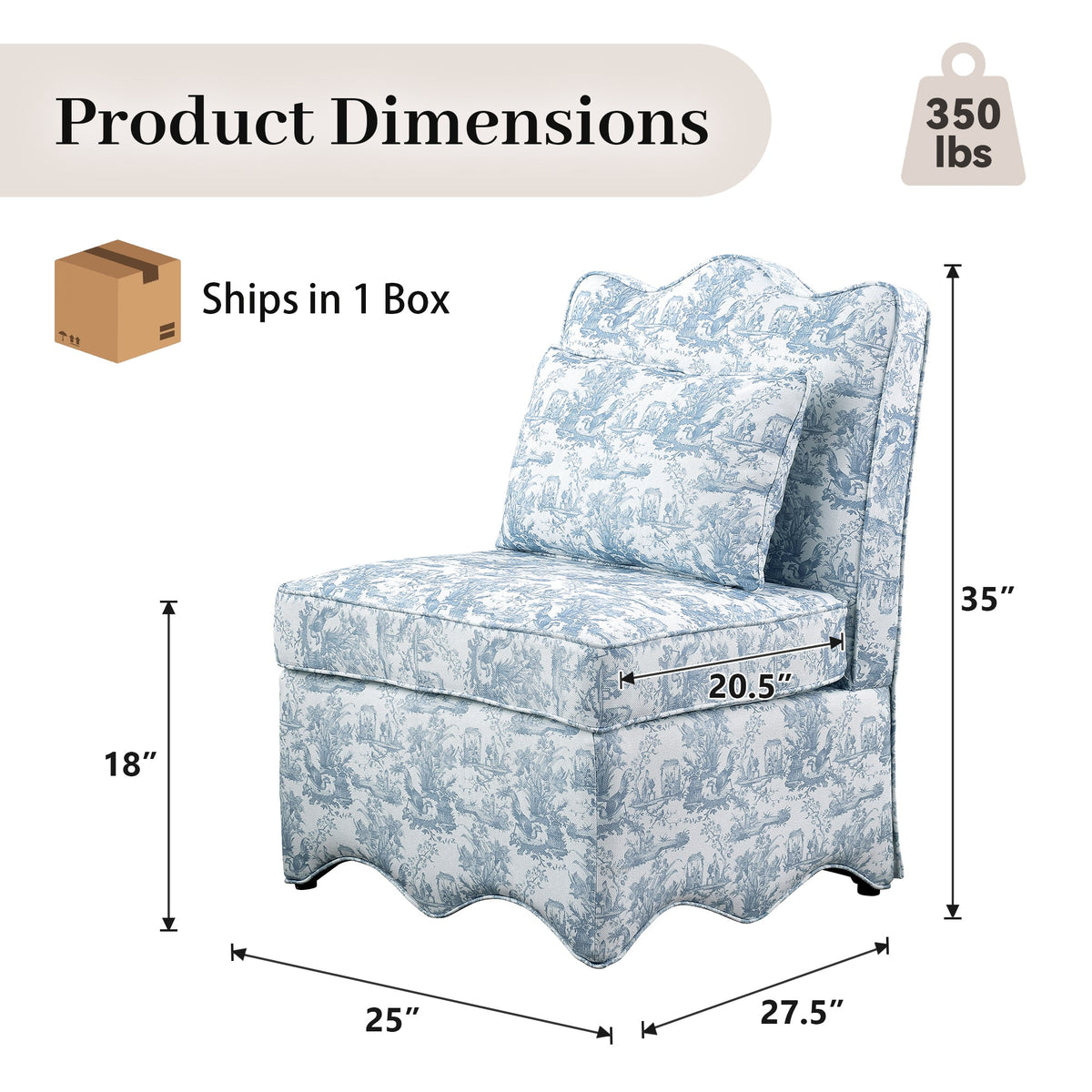 French Farmhouse Accent Chair with Scalloped Back & Upholstered Seat