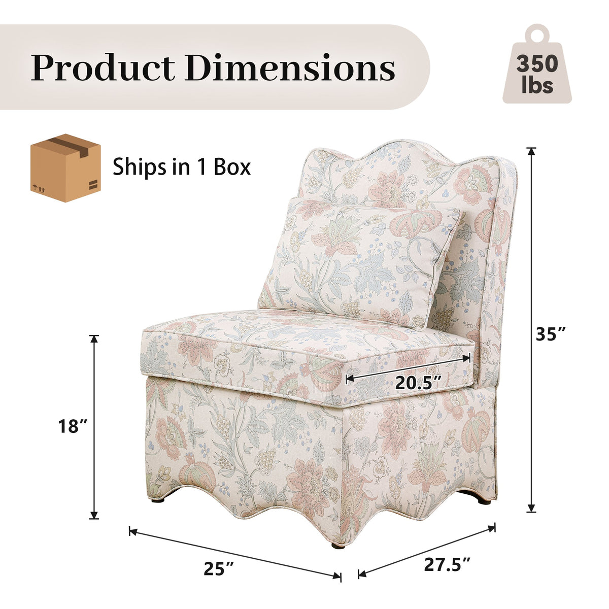 French Farmhouse Accent Chair with Scalloped Back & Upholstered Seat