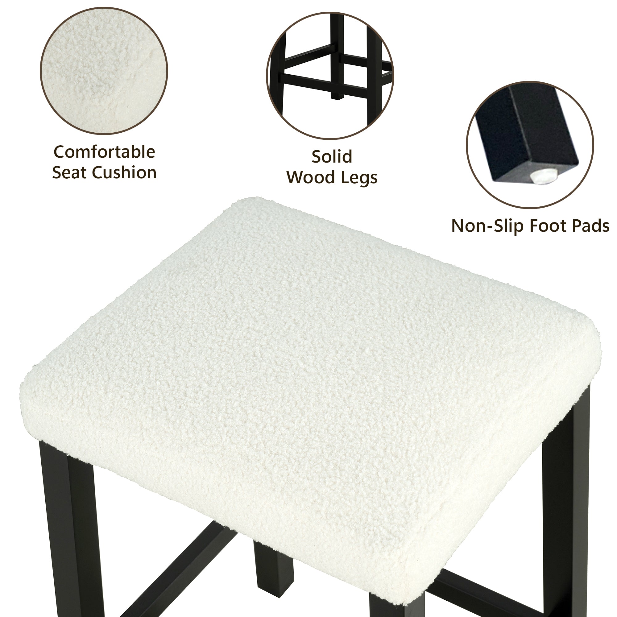 3-Piece Dining Set with USB Charging, Storage Shelves & Boucle Stools, High Gloss Kitchen Table for Small Spaces