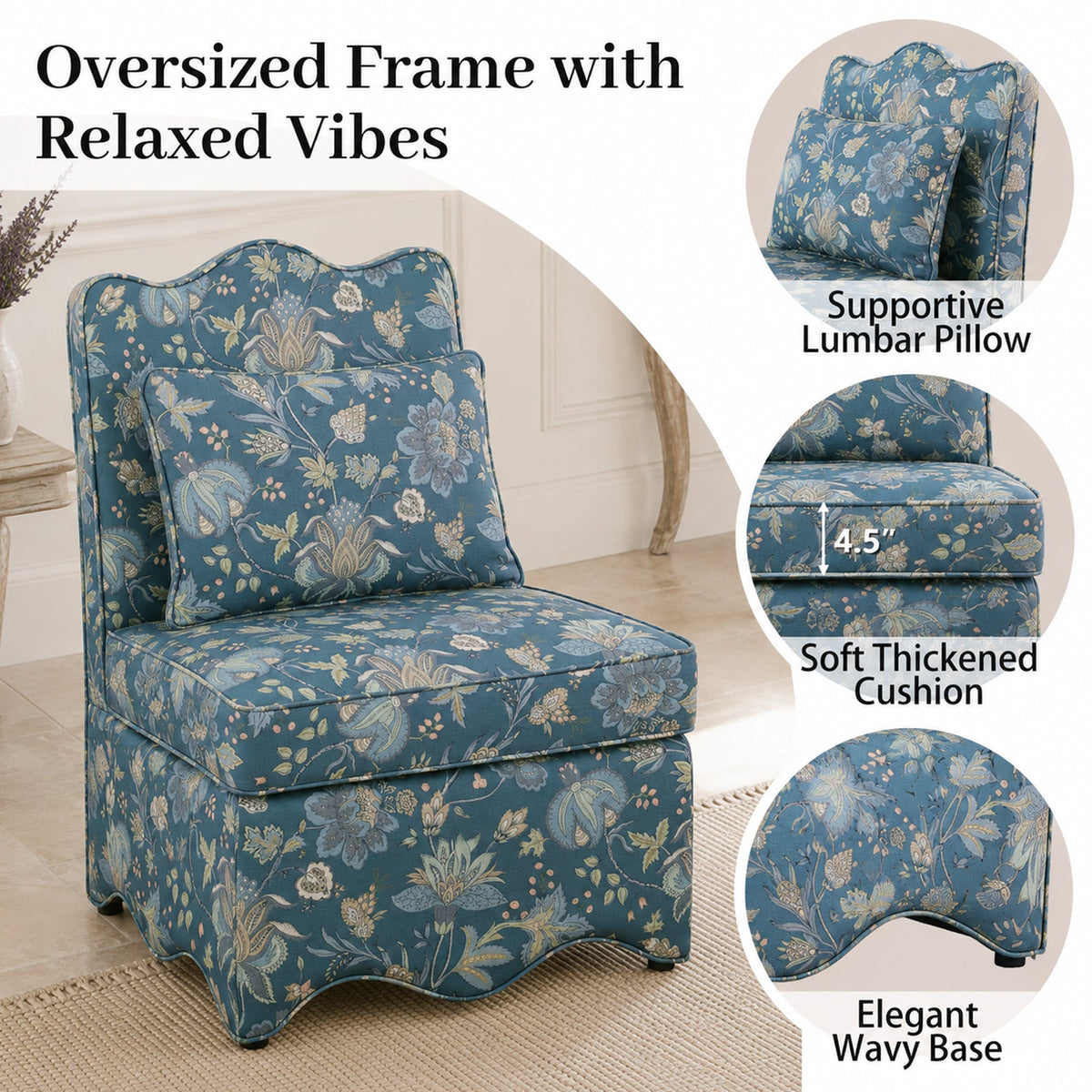 French Farmhouse Accent Chair with Scalloped Back & Upholstered Seat