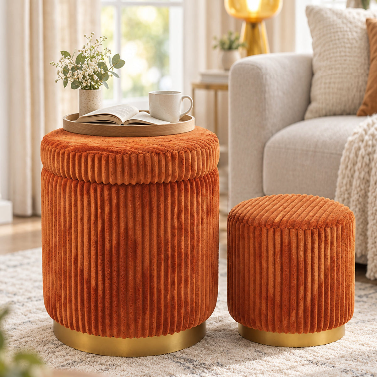 Nestable 2-Piece Storage Stool Set with 360° Swivel Base & Reversible Lid
