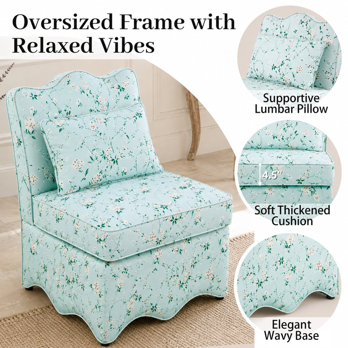 French Farmhouse Accent Chair with Scalloped Back & Upholstered Seat