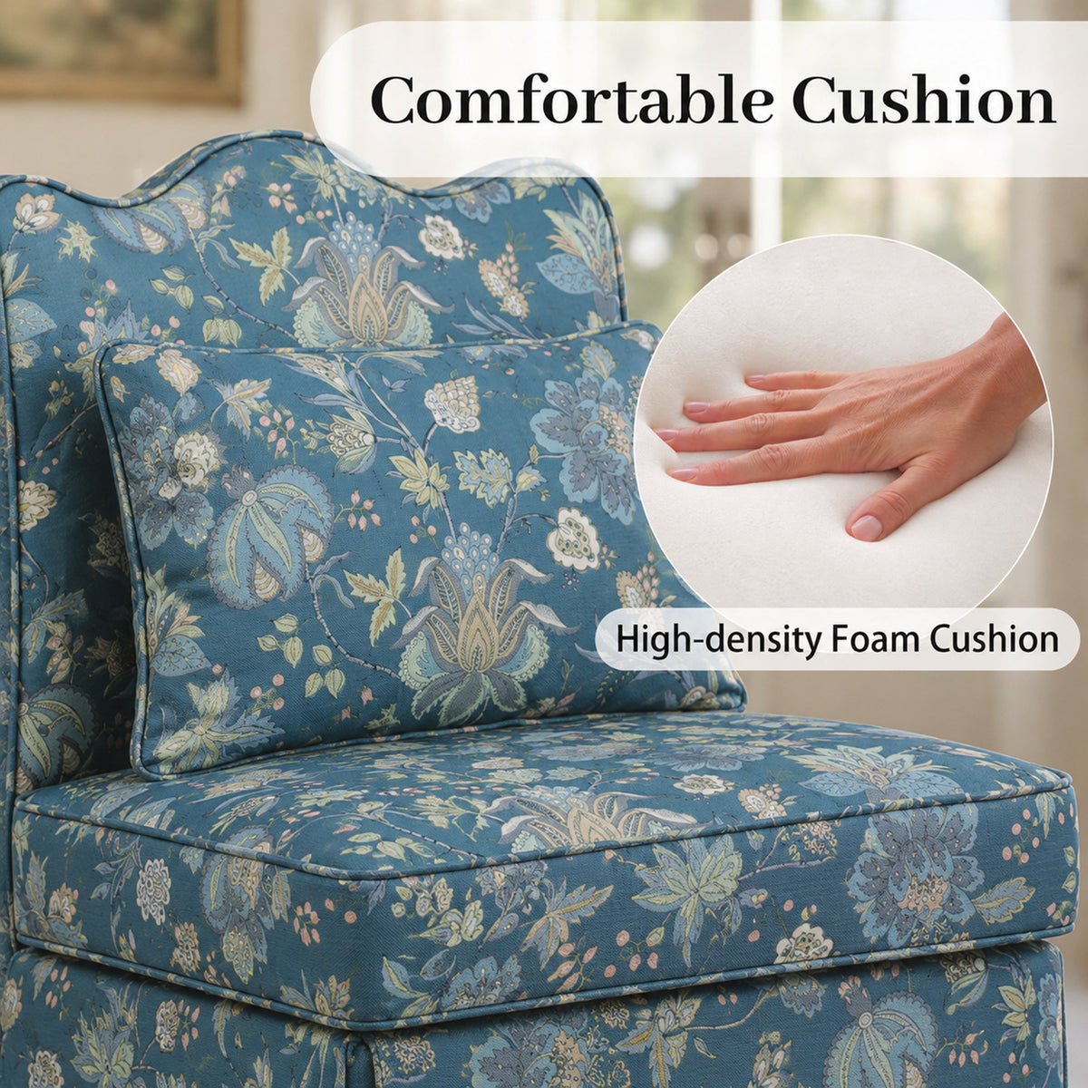 French Farmhouse Accent Chair with Scalloped Back & Upholstered Seat