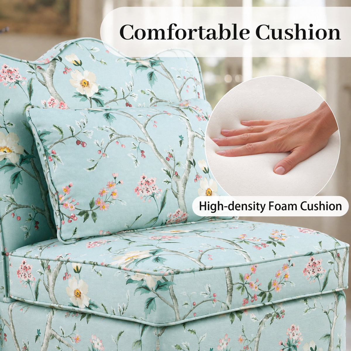 French Farmhouse Accent Chair with Scalloped Back & Upholstered Seat