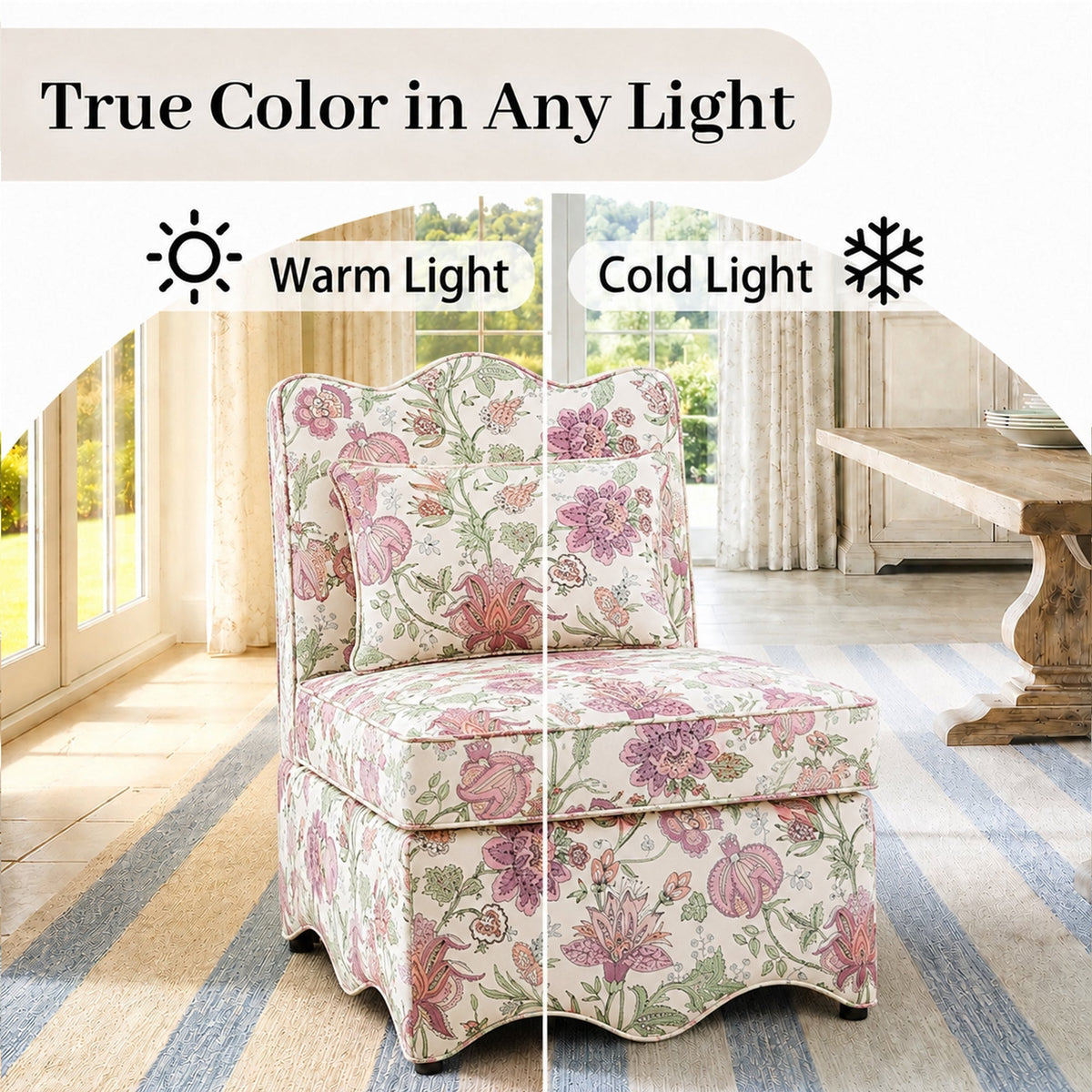 French Farmhouse Accent Chair with Scalloped Back & Upholstered Seat