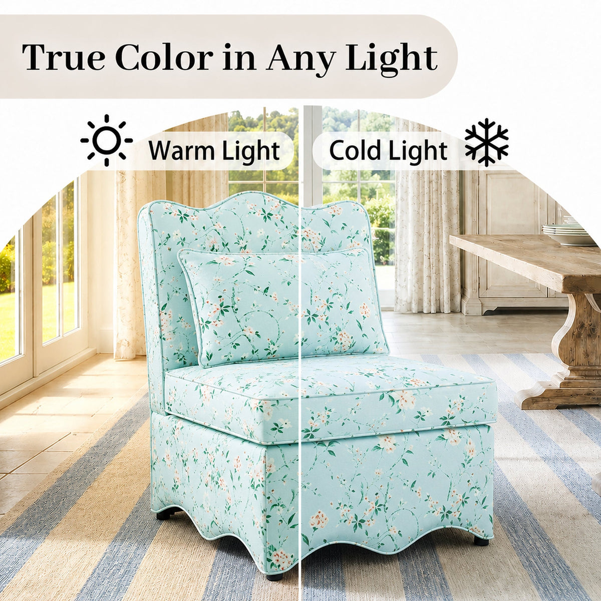 French Farmhouse Accent Chair with Scalloped Back & Upholstered Seat