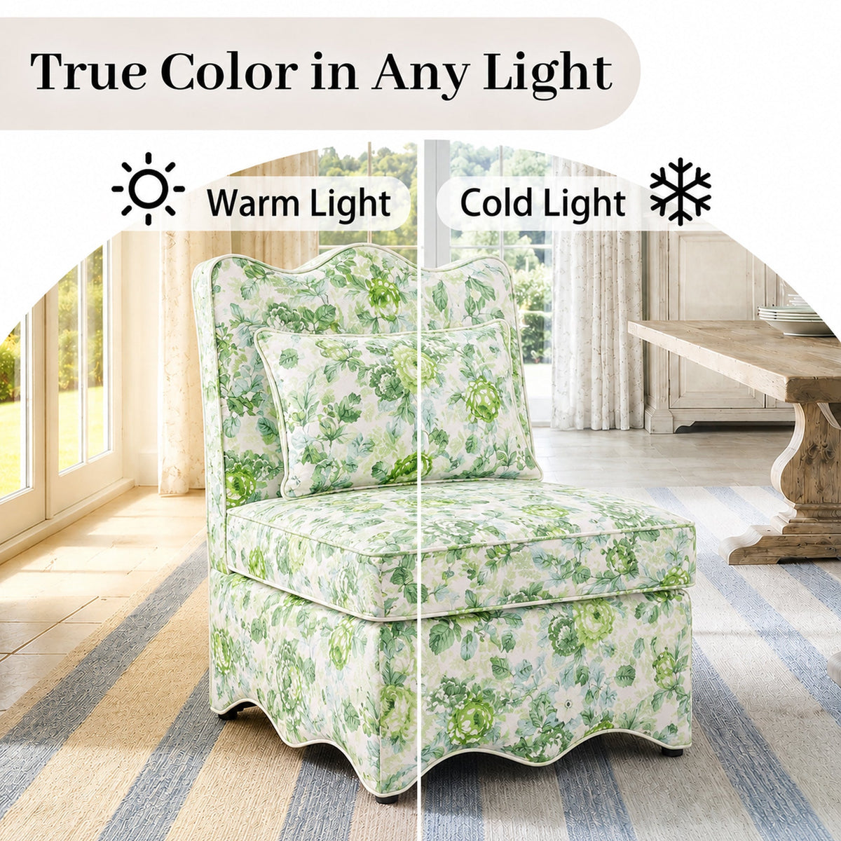 French Farmhouse Accent Chair with Scalloped Back & Upholstered Seat