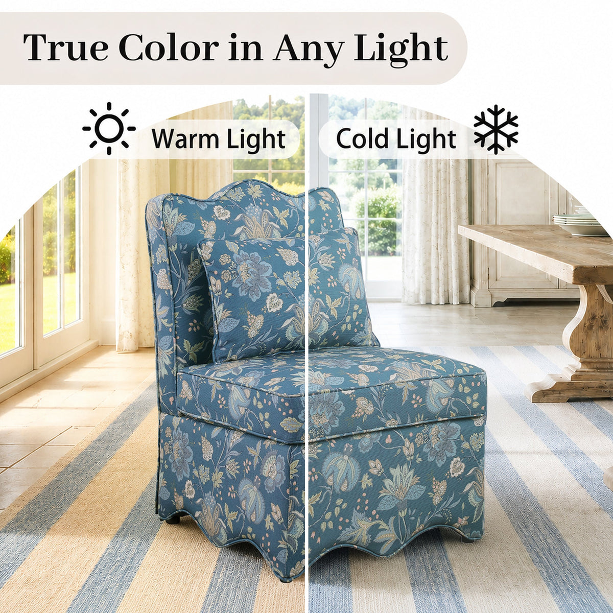 French Farmhouse Accent Chair with Scalloped Back & Upholstered Seat