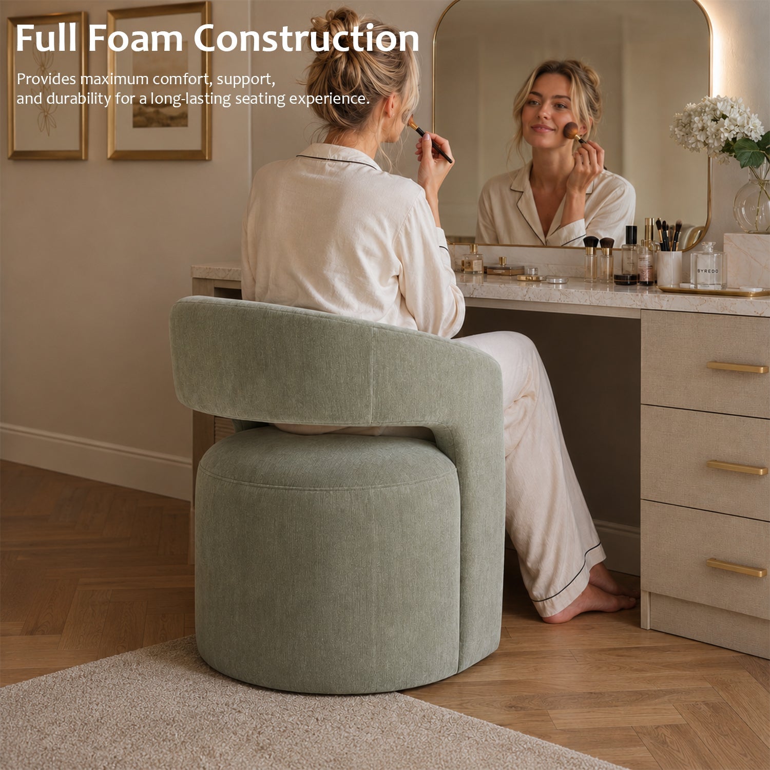Rolling Barrel-Back Accent Chair with Casters – Contemporary Upholstered Arm Chair