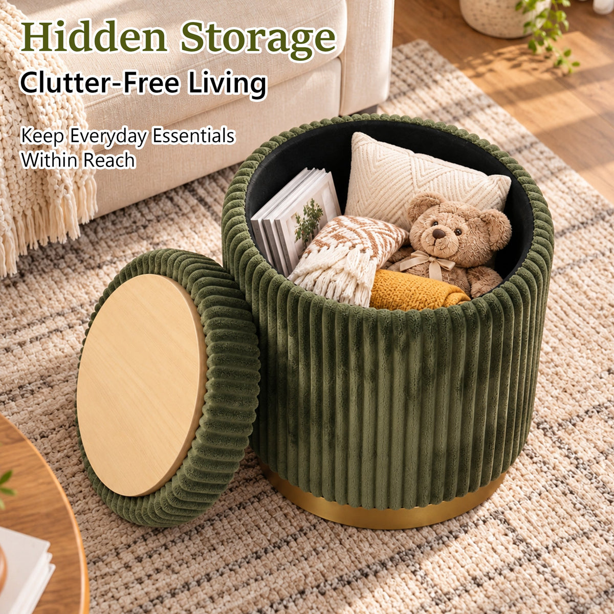 Nestable 2-Piece Storage Stool Set with 360° Swivel Base & Reversible Lid
