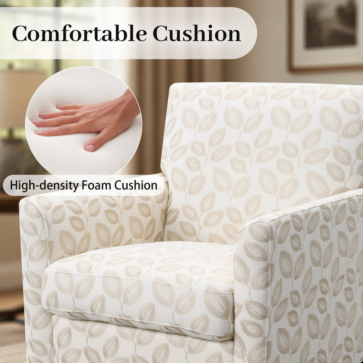 Mid-Century Modern Jacquard Accent Chair with Soft Track Arms