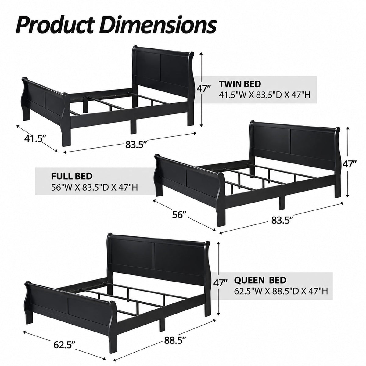 4-Piece Transitional Sleigh Bedroom Set with Solid Wood Bed, Nightstand, Chest & Dresser (Mirror Optional)