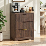 Fluted 3 Drawer Nightstand, Modern Wooden Storage Cabinet with Ribbed Drawer Fronts