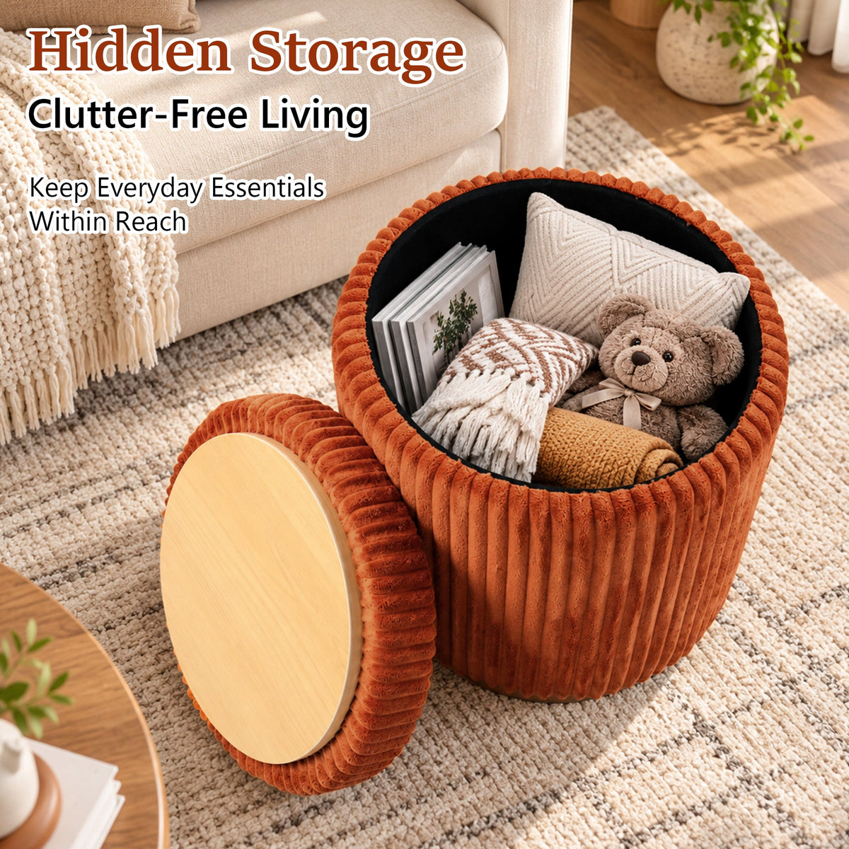 Nestable 2-Piece Storage Stool Set with 360° Swivel Base & Reversible Lid
