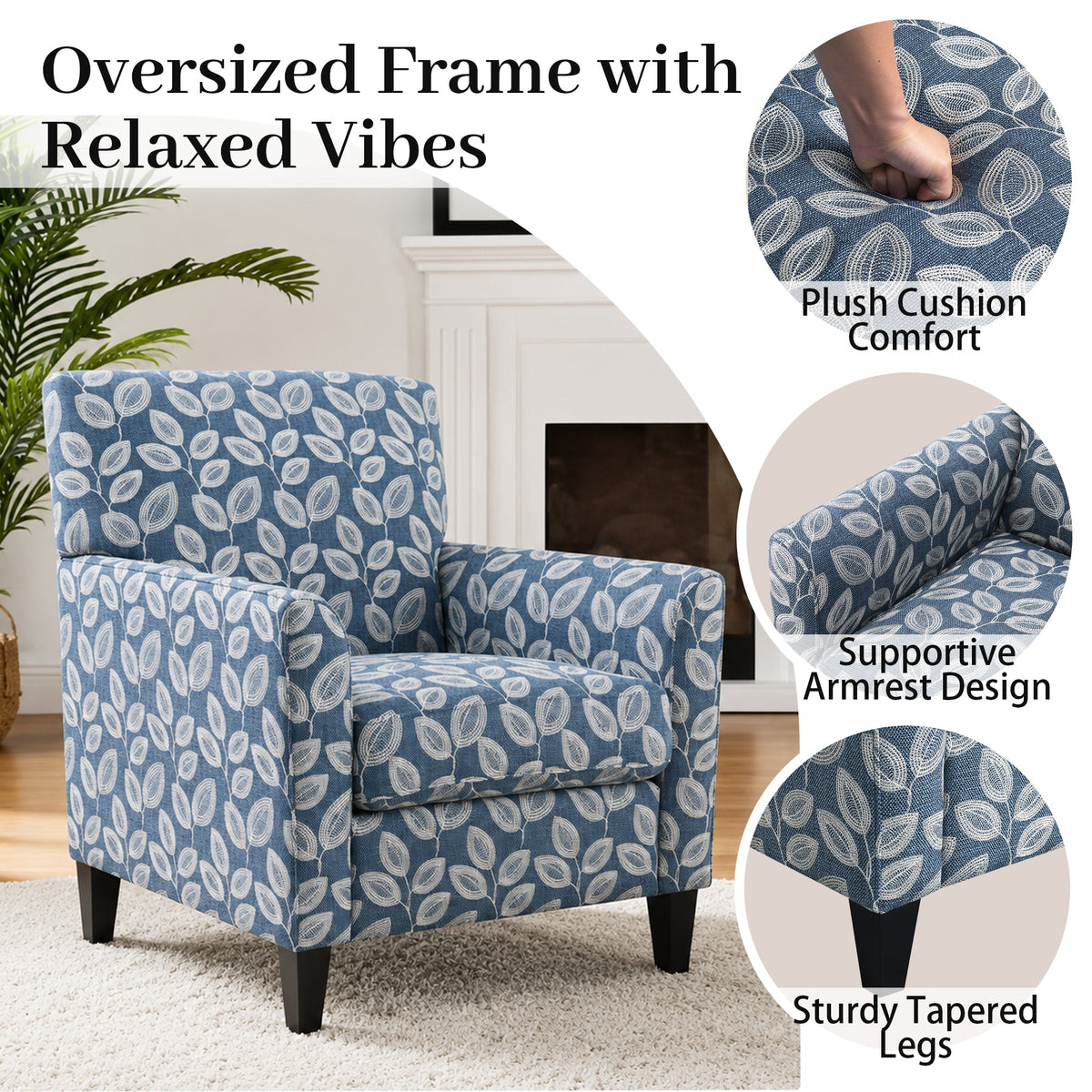 Mid-Century Modern Jacquard Accent Chair with Soft Track Arms