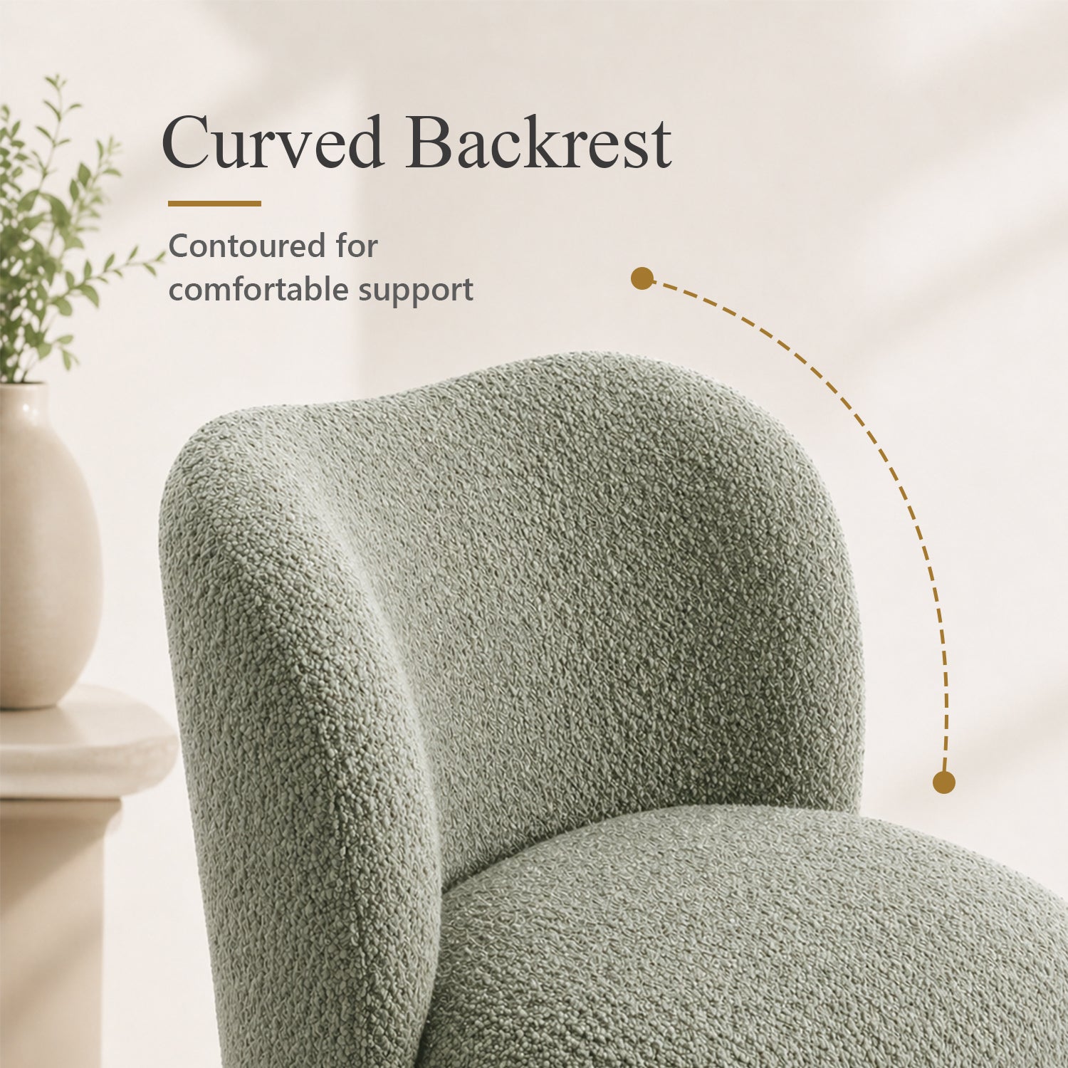 Contemporary Boucle Accent Chair – Sculptural Wood Ball Feet, Wide Seat
