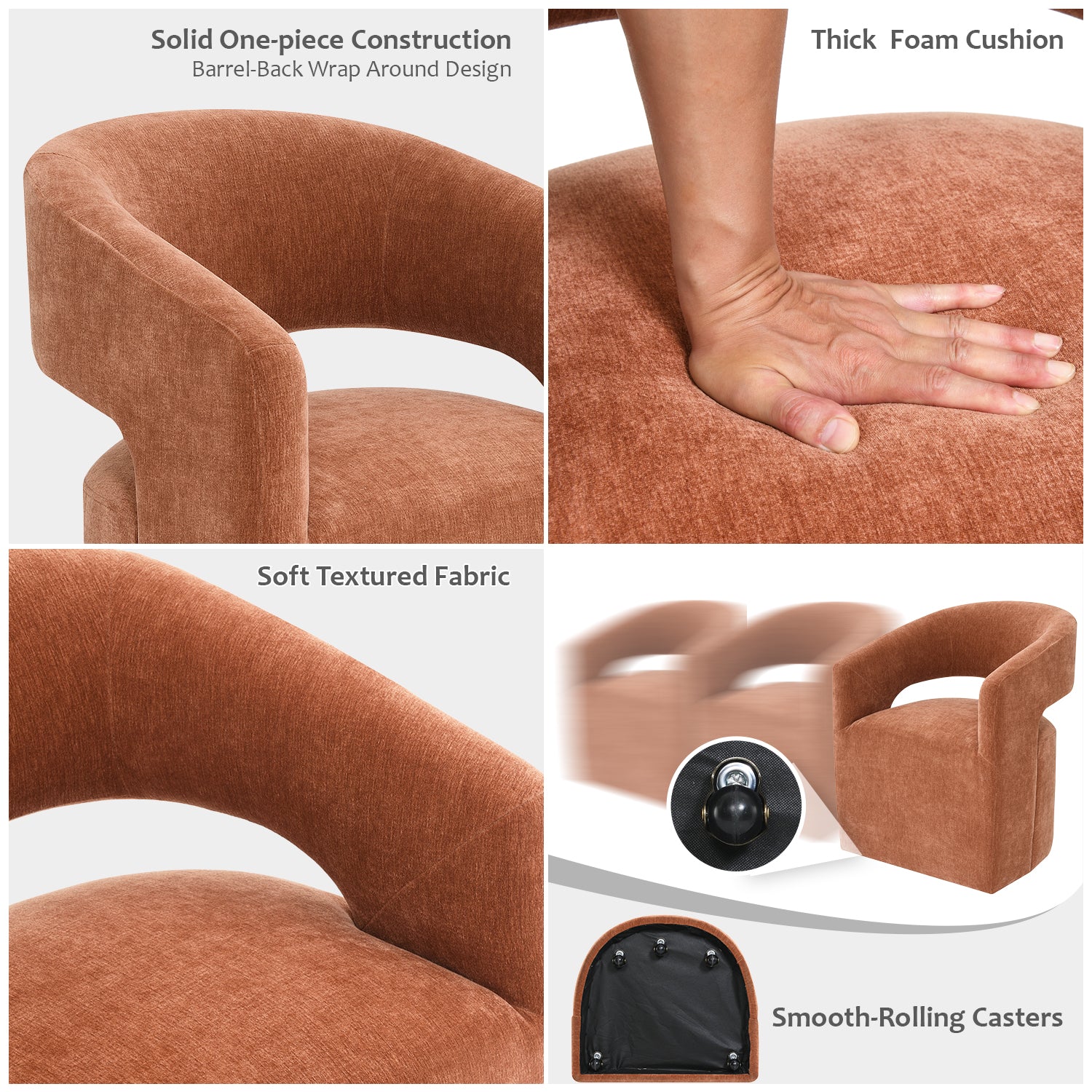 Rolling Barrel-Back Accent Chair with Casters – Contemporary Upholstered Arm Chair