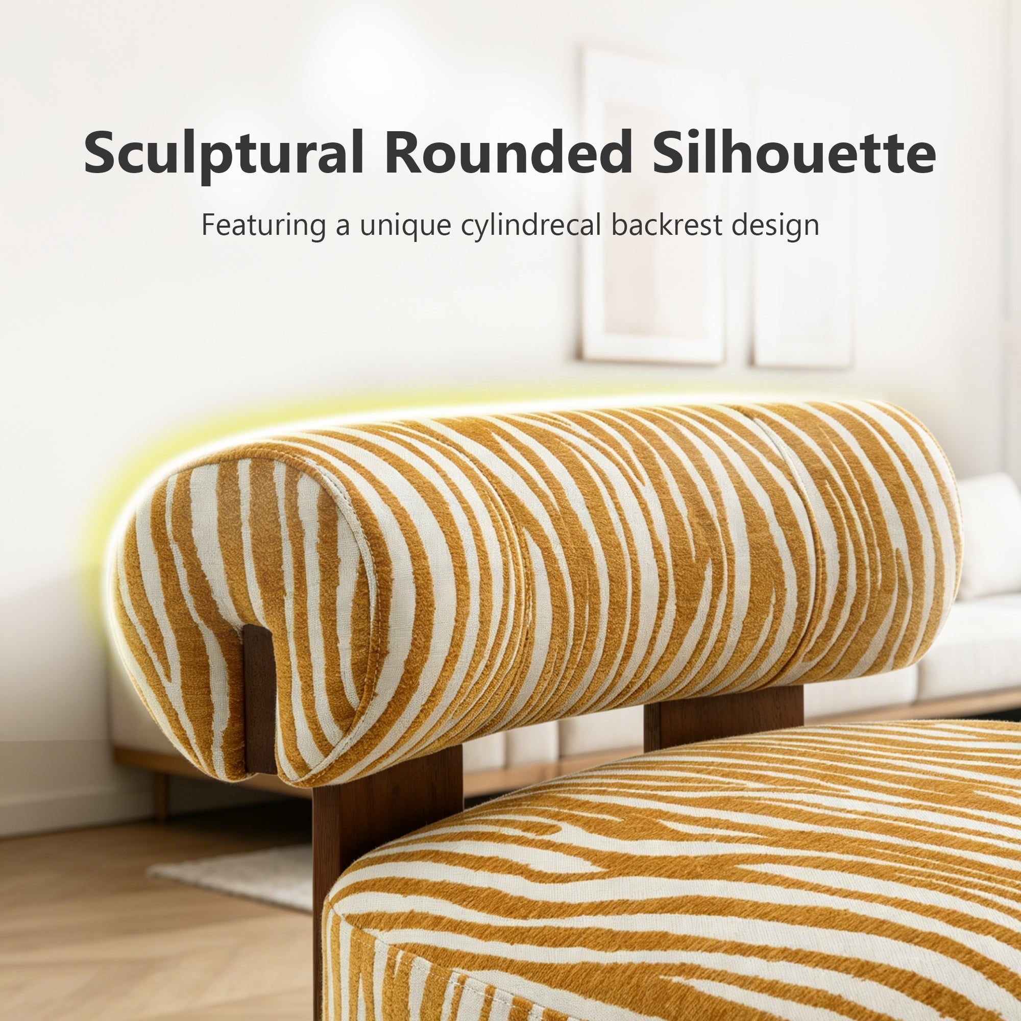 Contemporary Zebra-Stripe Chenille Accent Chair – Sculptural Cylindrical Backrest