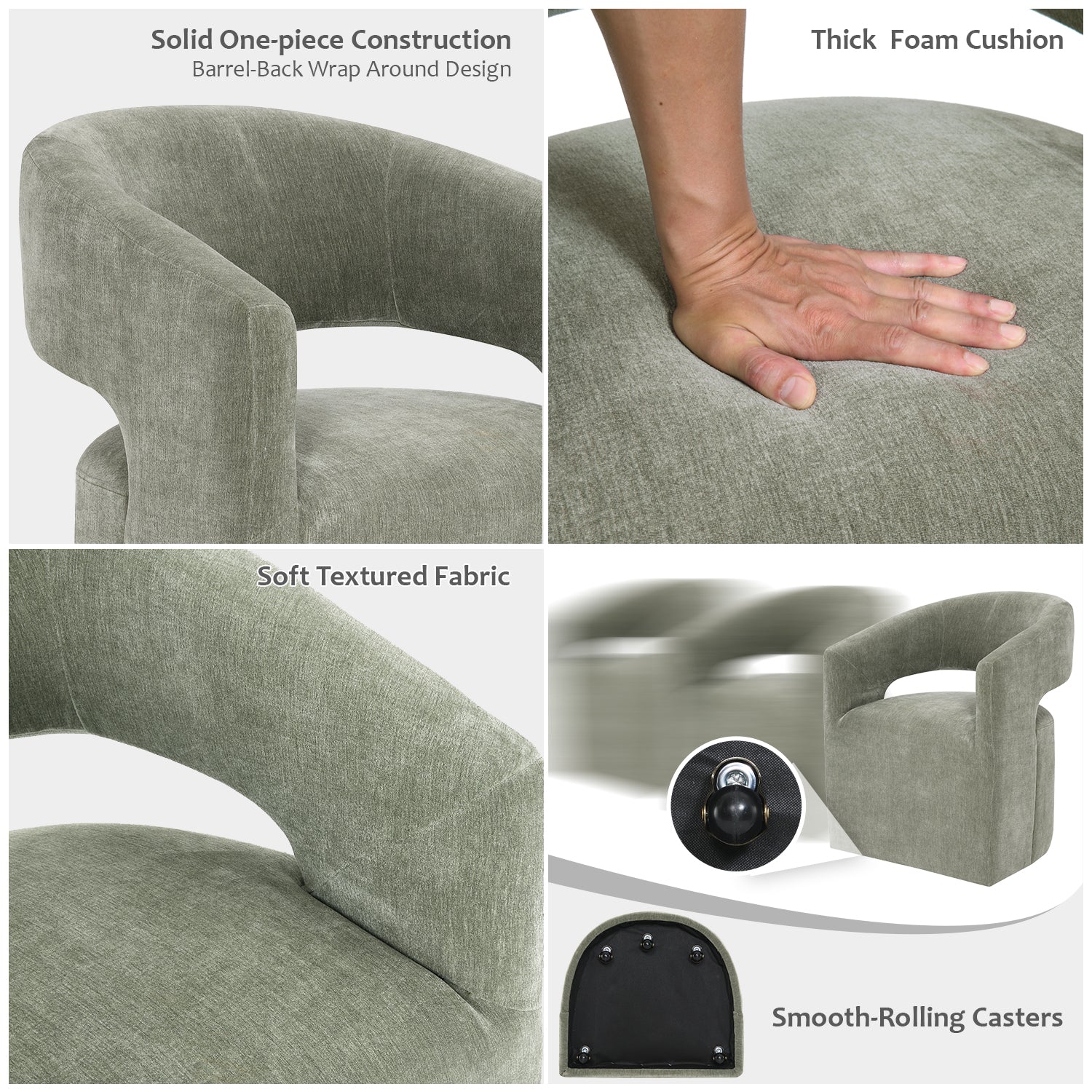 Rolling Barrel-Back Accent Chair with Casters – Contemporary Upholstered Arm Chair