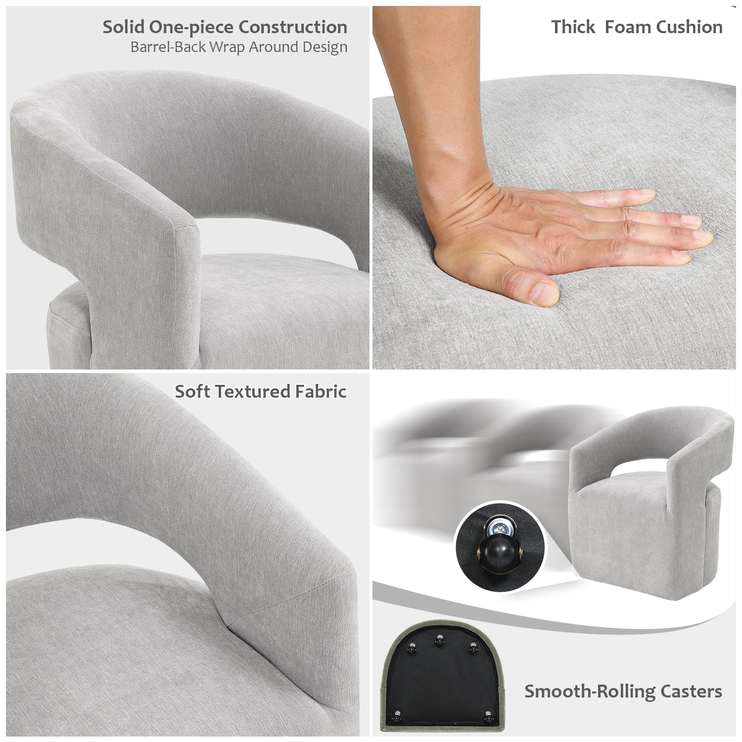 Rolling Barrel-Back Accent Chair with Casters – Contemporary Upholstered Arm Chair