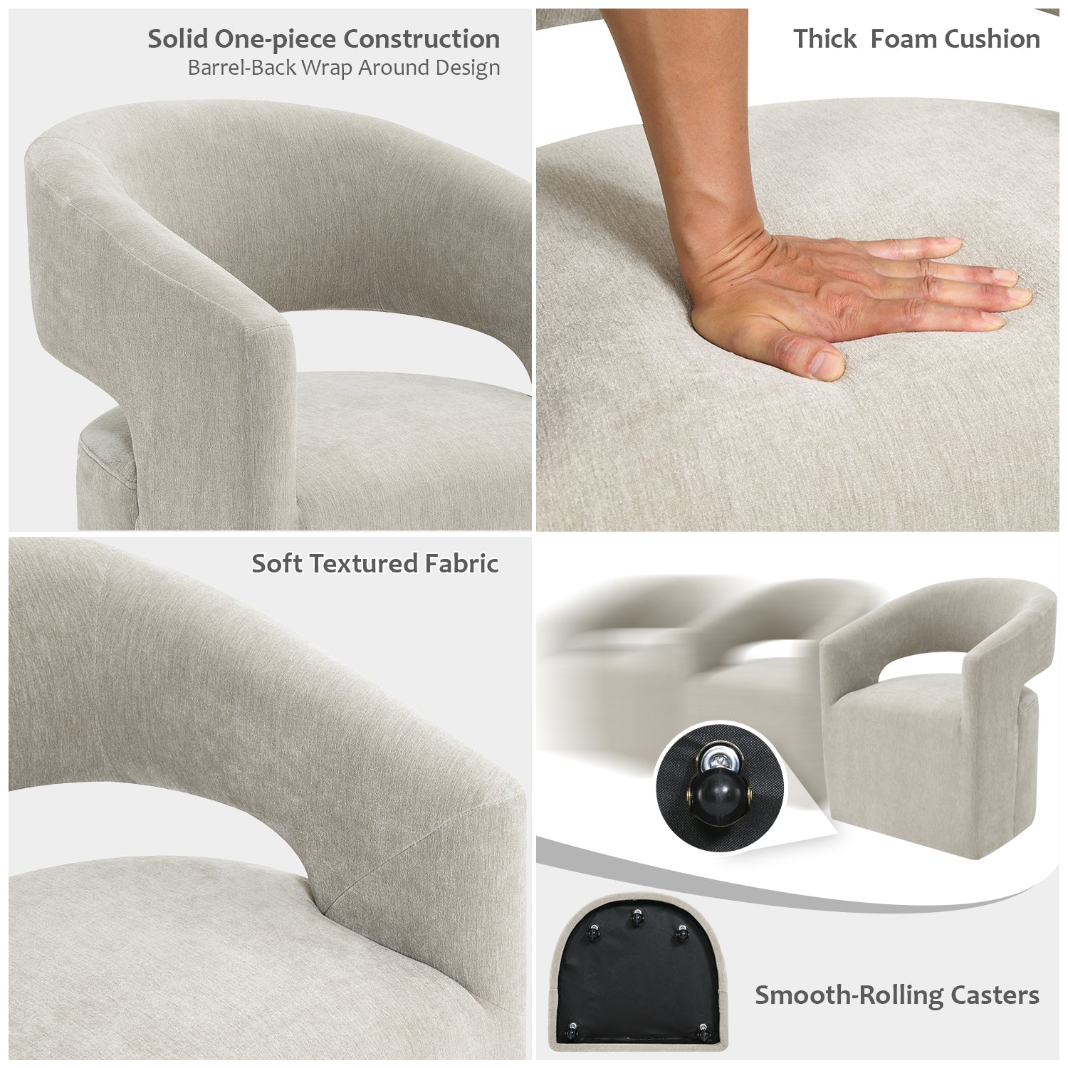 Rolling Barrel-Back Accent Chair with Casters – Contemporary Upholstered Arm Chair