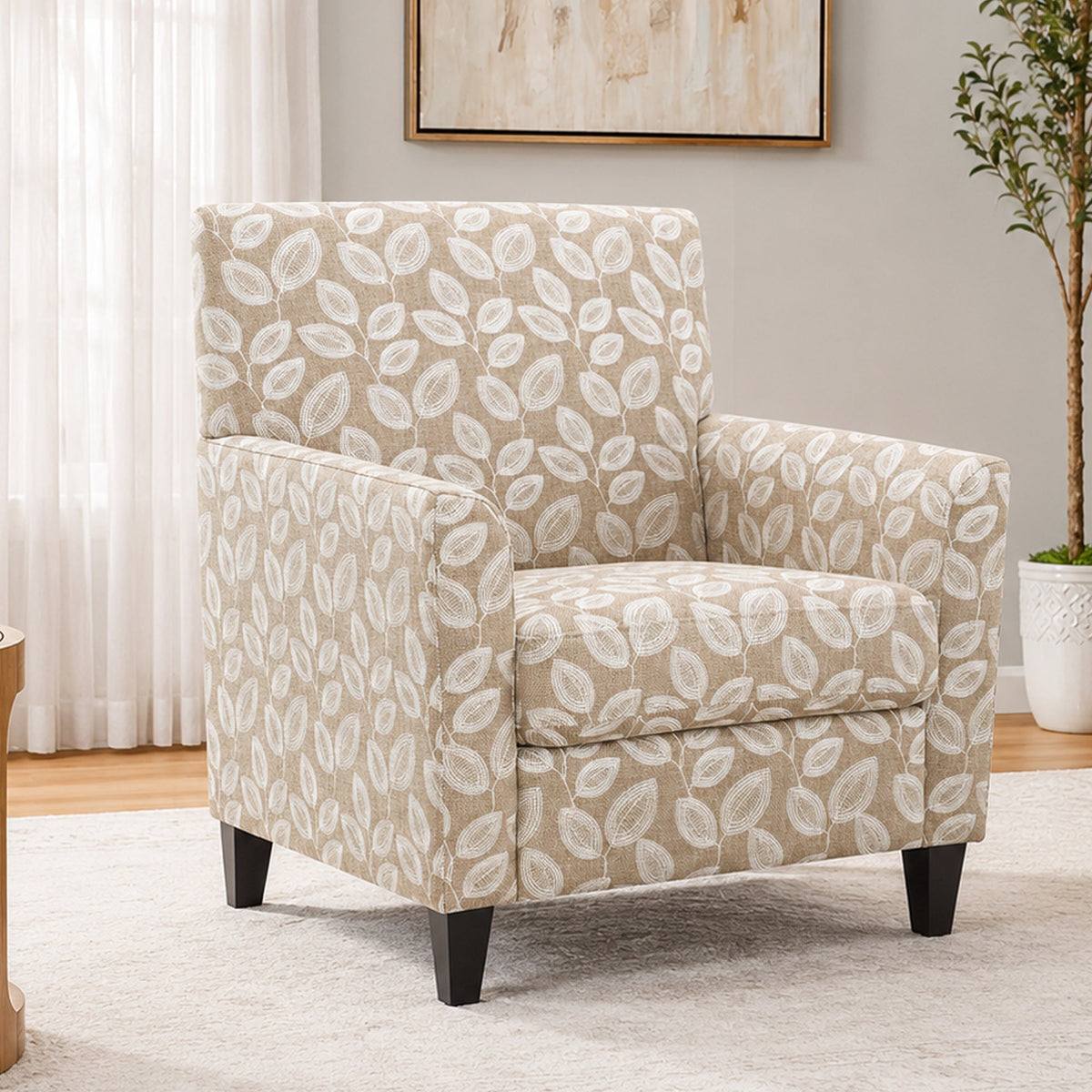 Mid-Century Modern Jacquard Accent Chair with Soft Track Arms