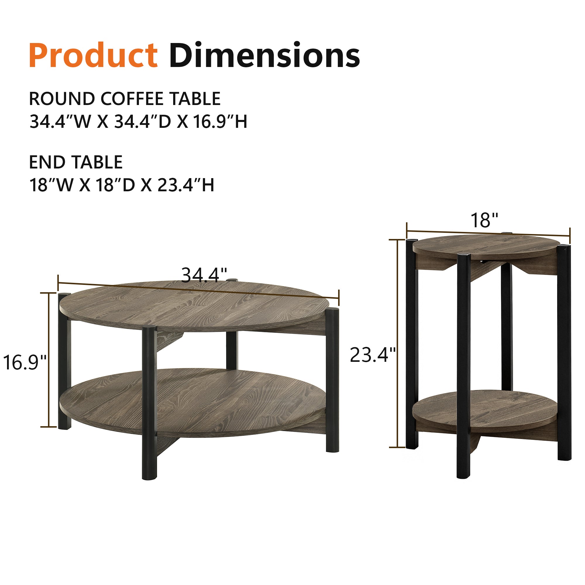 Round End Table with Open Shelf & Metal Legs – Transitional Wood Look Side Table for Living Room & Small Spaces