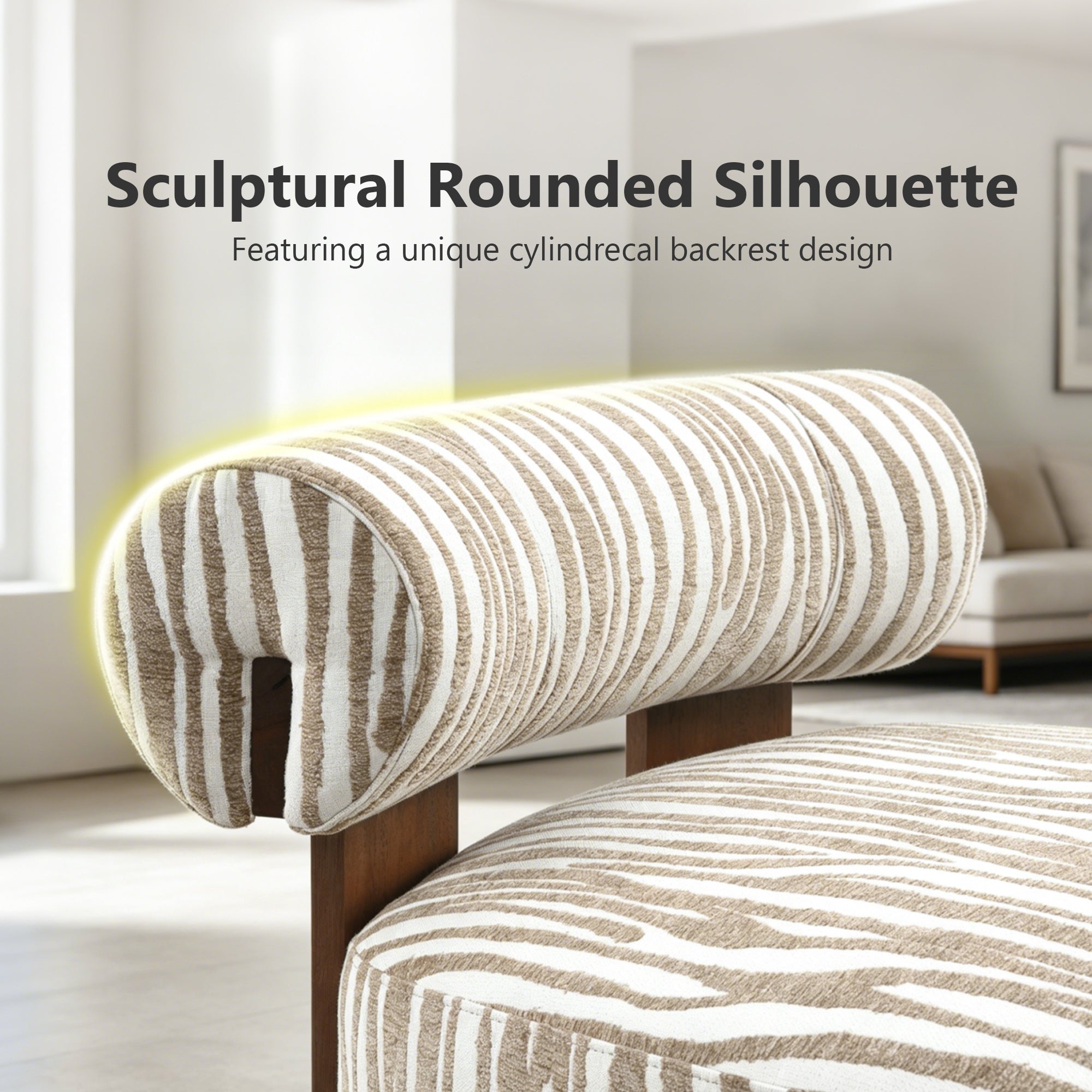 Contemporary Zebra-Stripe Chenille Accent Chair – Sculptural Cylindrical Backrest