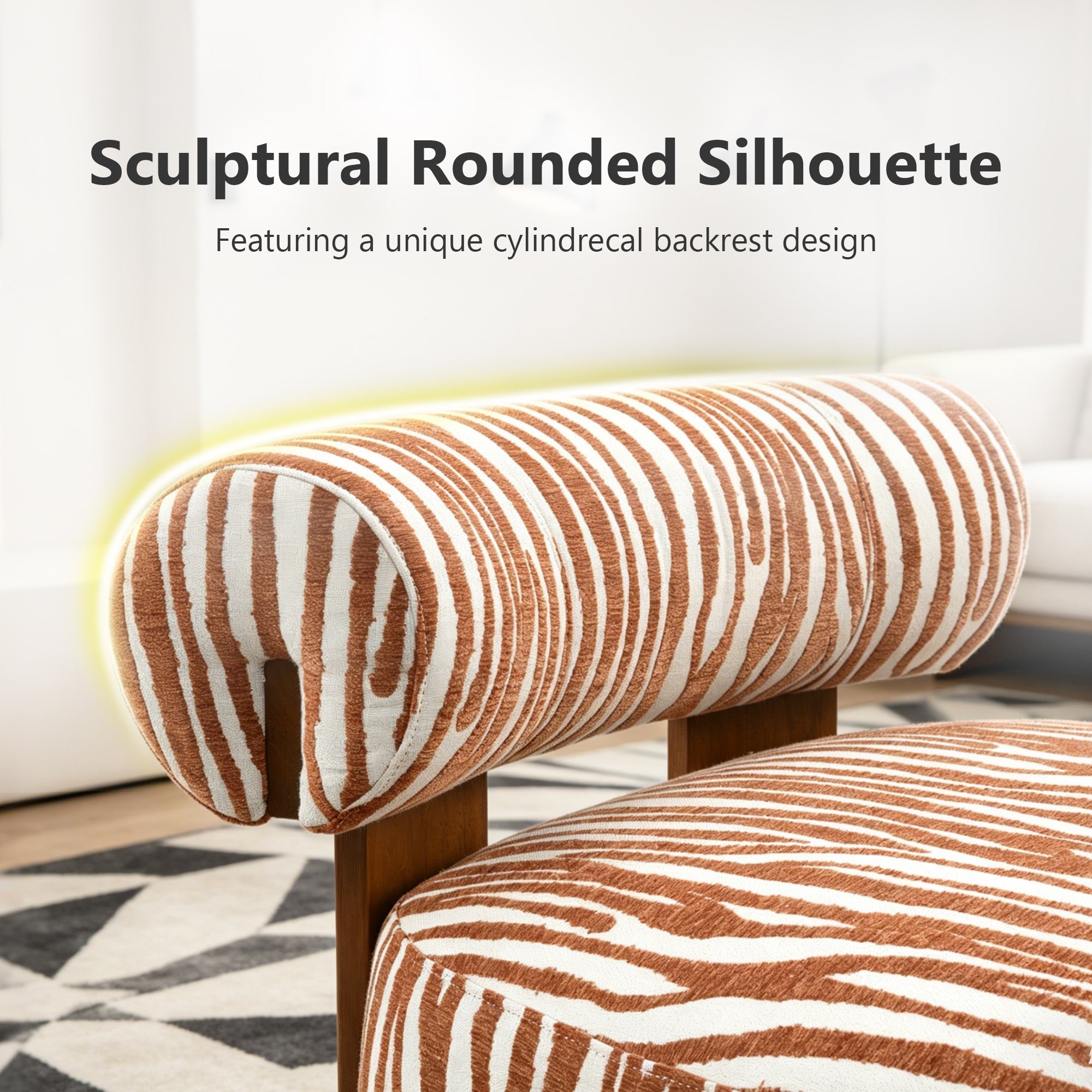 Contemporary Zebra-Stripe Chenille Accent Chair – Sculptural Cylindrical Backrest