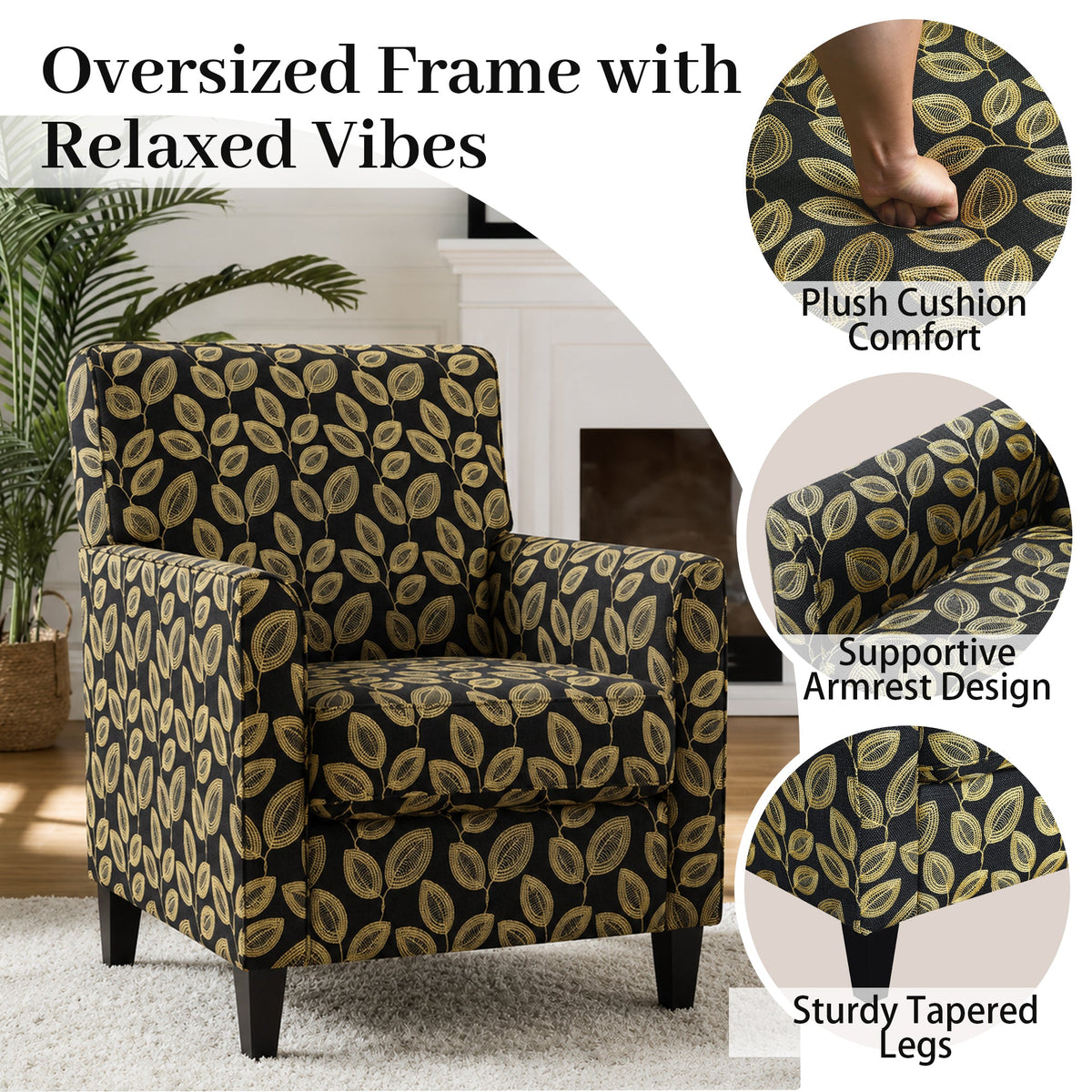 Mid-Century Modern Jacquard Accent Chair with Soft Track Arms