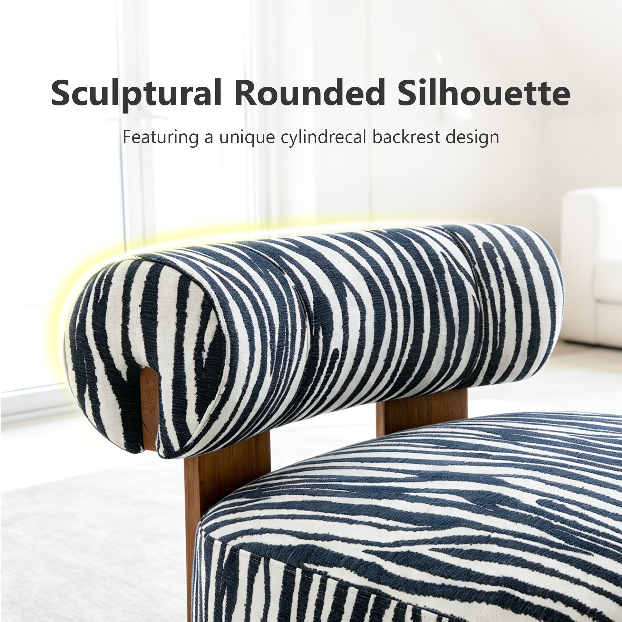 Contemporary Zebra-Stripe Chenille Accent Chair – Sculptural Cylindrical Backrest