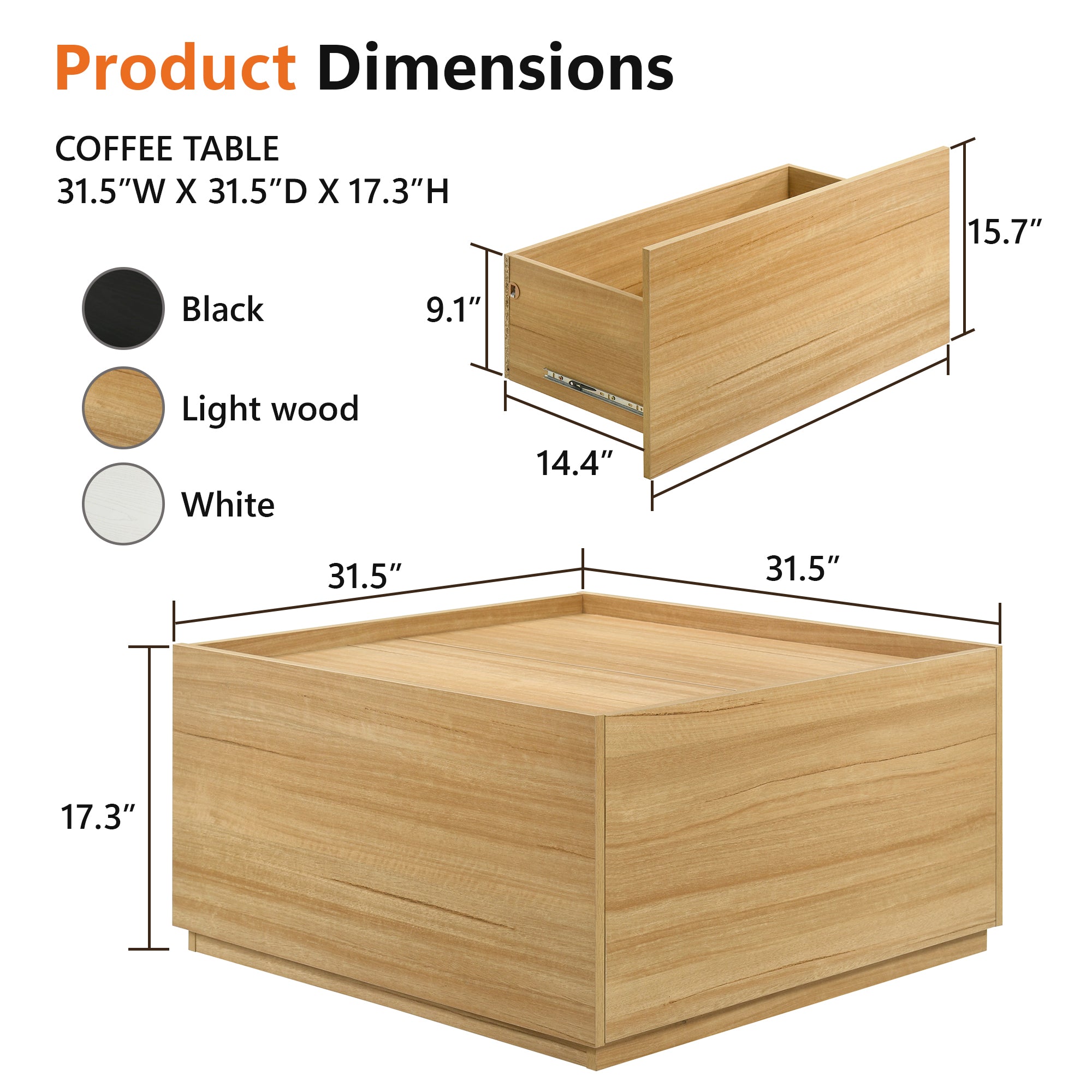 Transitional Coffee Table with Dual Storage Drawers – Modern Wood Look Living Room Table