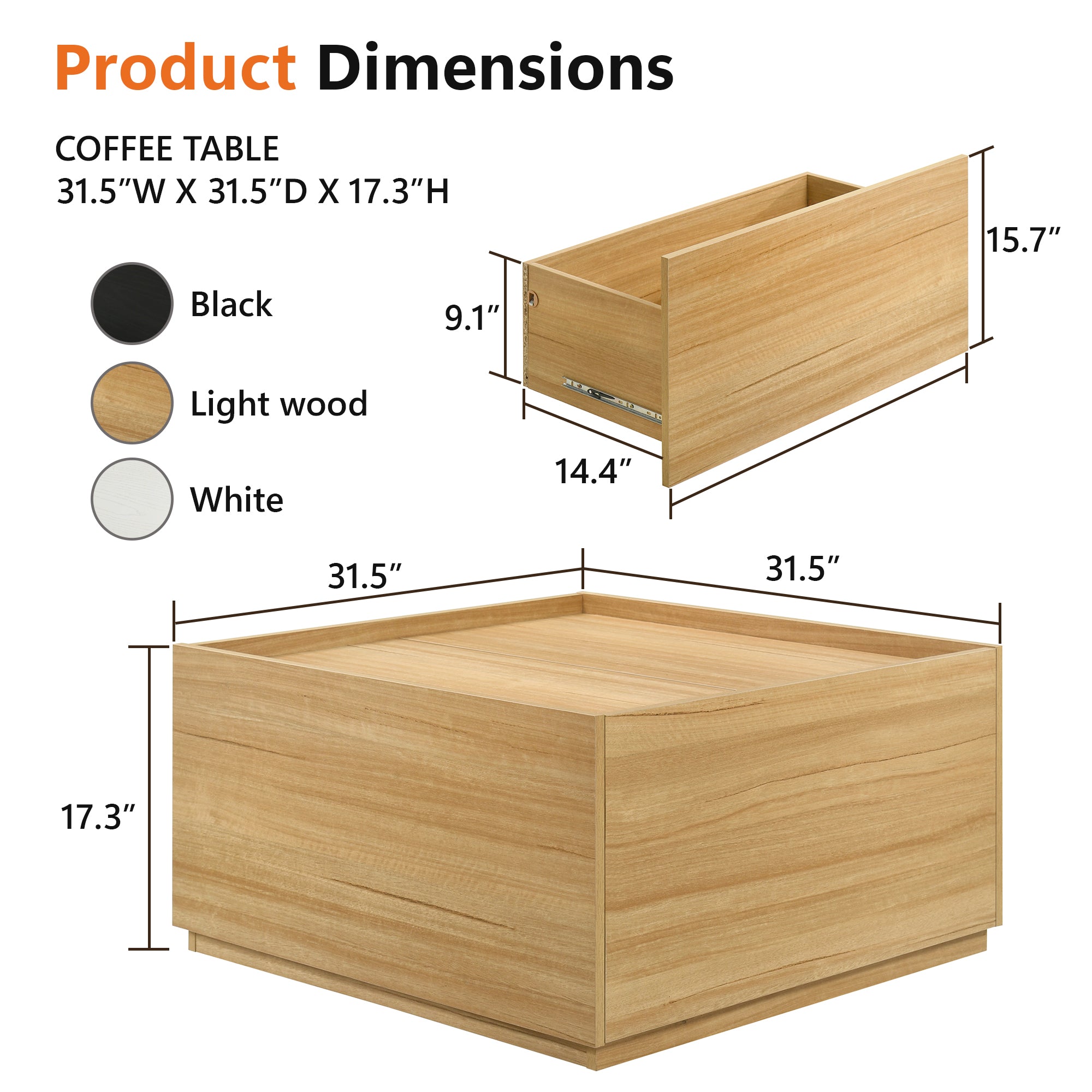 Transitional Coffee Table with Dual Storage Drawers – Modern Wood Look Living Room Table