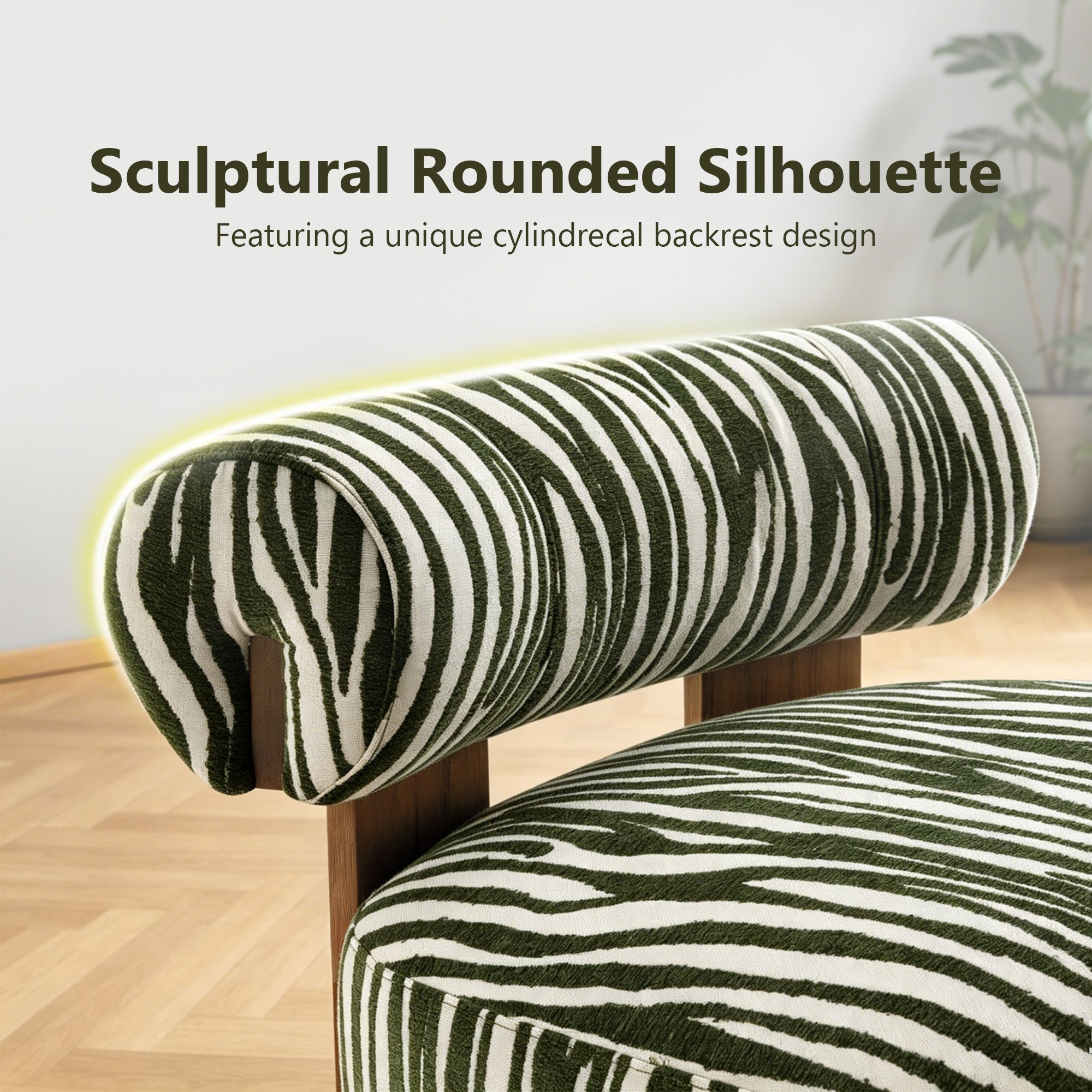 Contemporary Zebra-Stripe Chenille Accent Chair – Sculptural Cylindrical Backrest