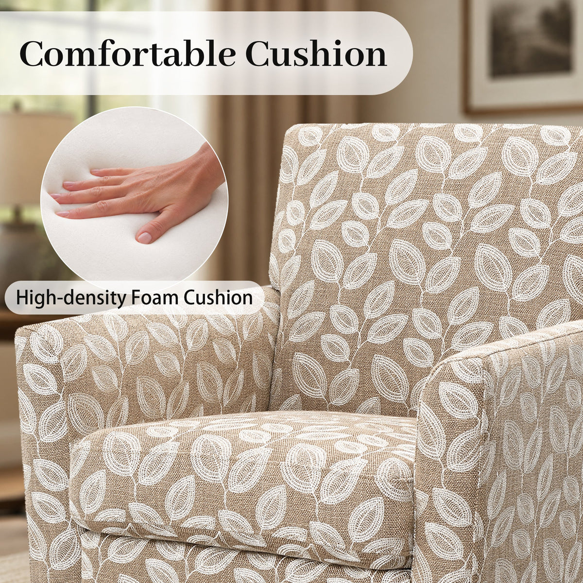 Mid-Century Modern Jacquard Accent Chair with Soft Track Arms