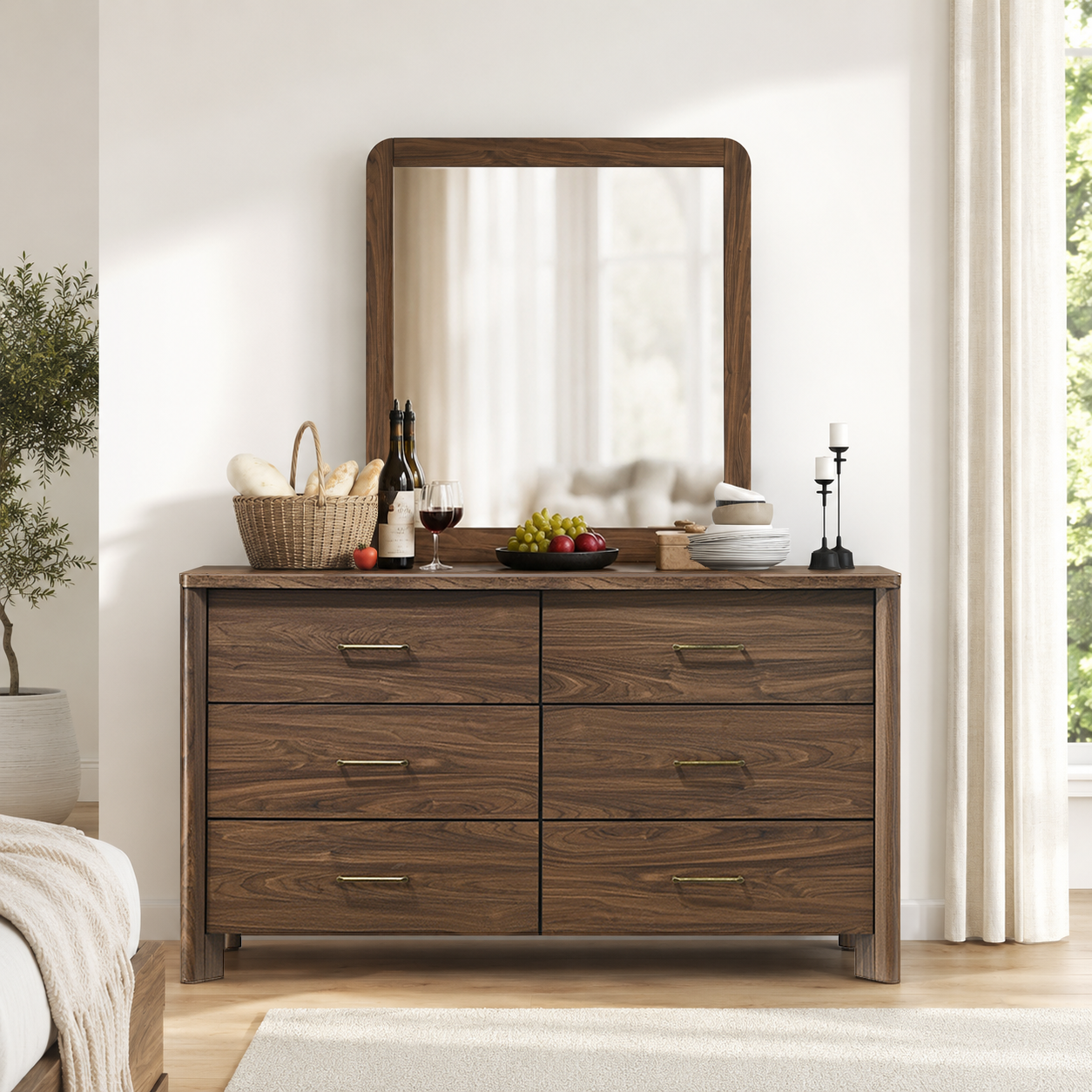 Mid-Century Modern Walnut 3-Piece Bedroom Storage Set with 2 Nightstan – Aidway