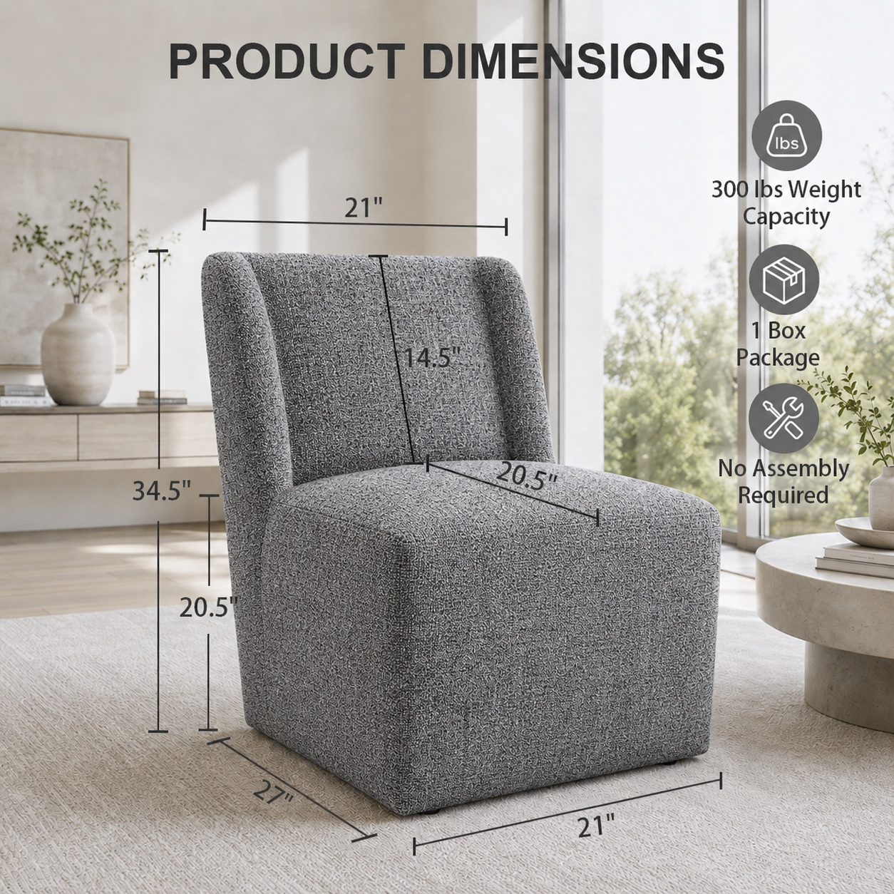 Contemporary Wingback Dining Side Chair with Casters – Upholstered, OEKO-TEX® Certified Fabric