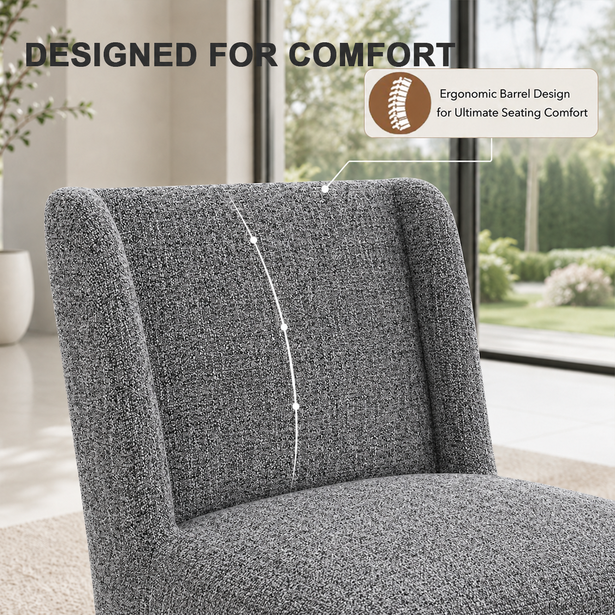 Contemporary Wingback Dining Side Chair with Casters – Upholstered, OEKO-TEX® Certified Fabric