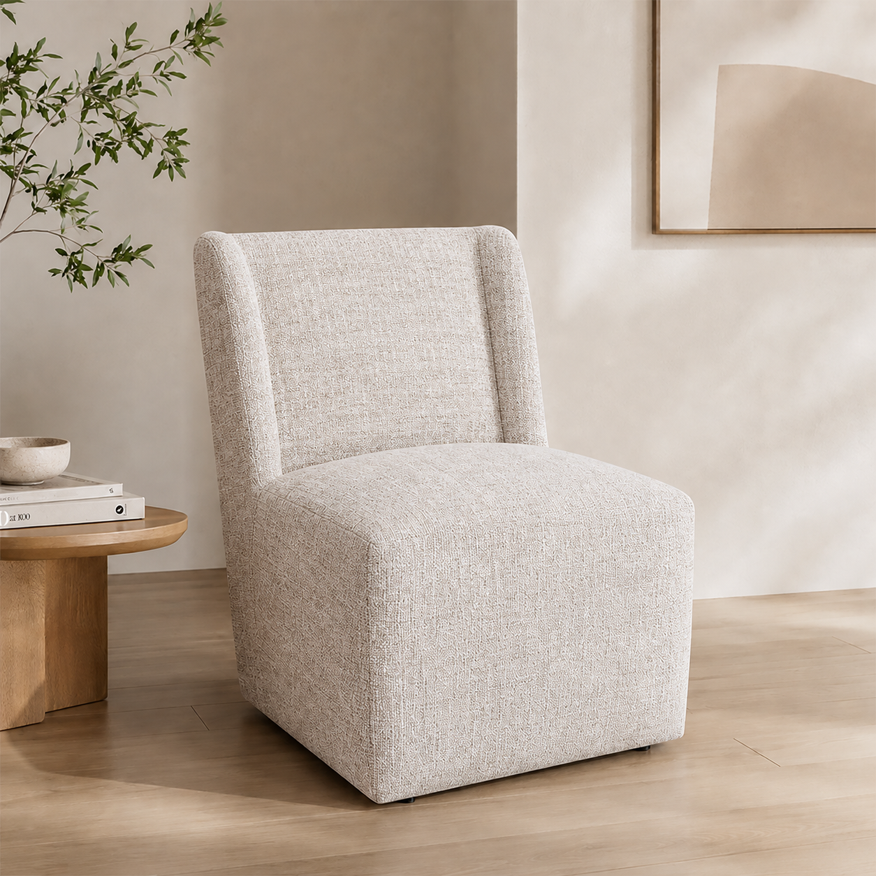 Contemporary Wingback Dining Side Chair with Casters – Upholstered, OEKO-TEX® Certified Fabric