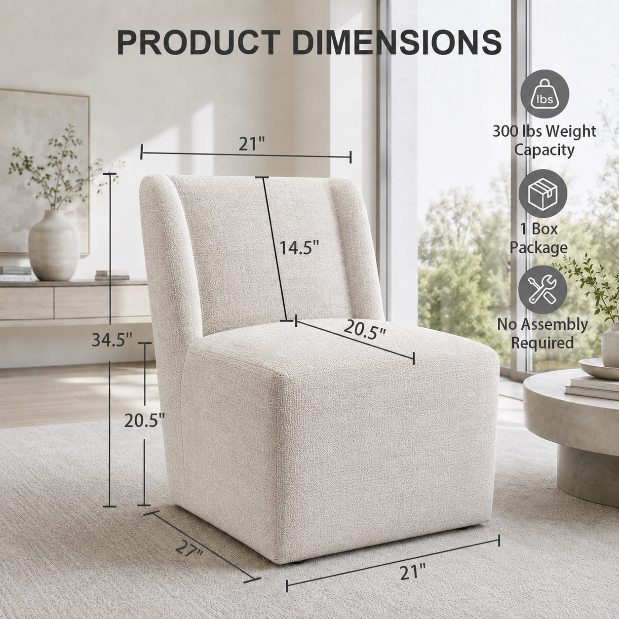 Contemporary Wingback Dining Side Chair with Casters – Upholstered, OEKO-TEX® Certified Fabric