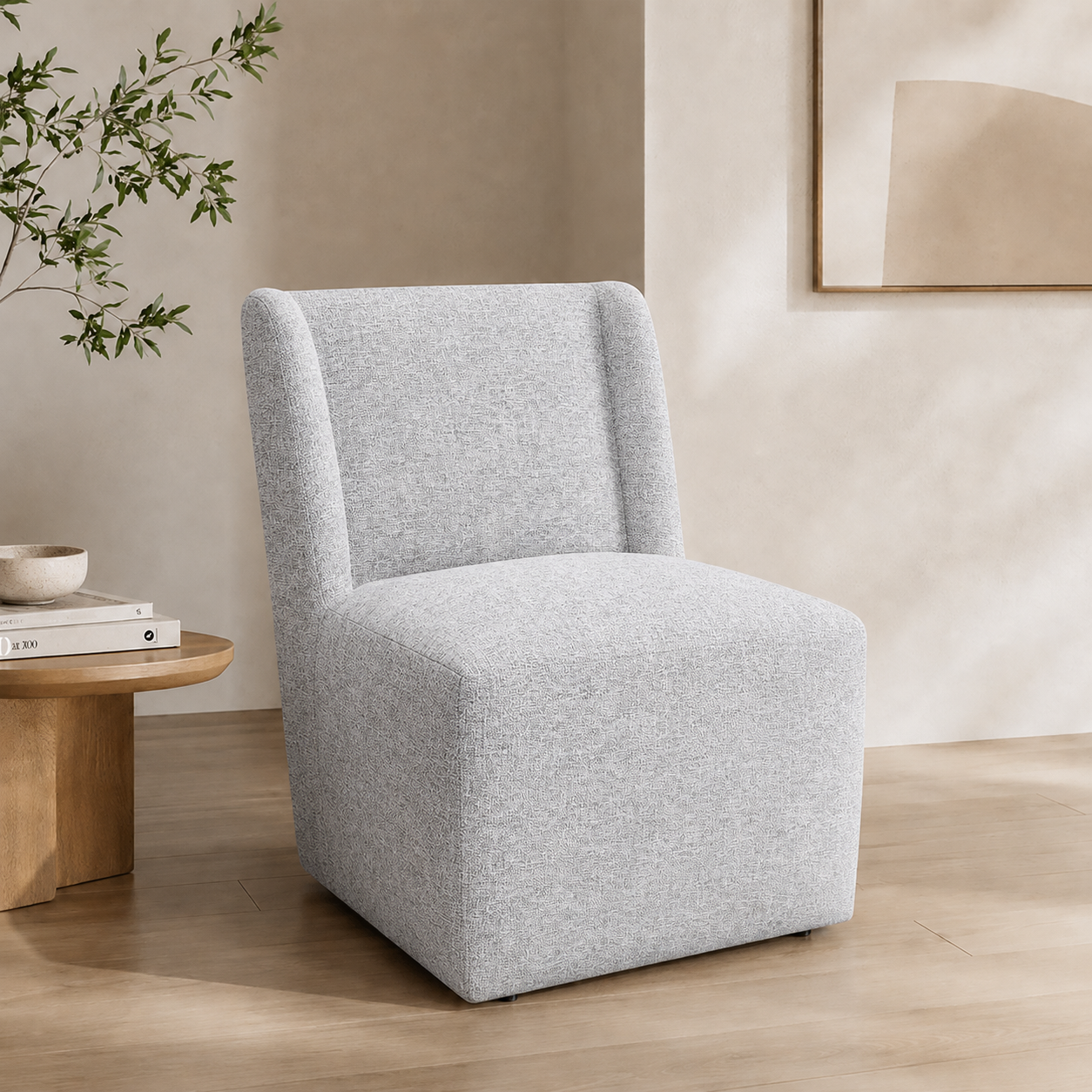 Contemporary Wingback Dining Side Chair with Casters – Upholstered, OEKO-TEX® Certified Fabric