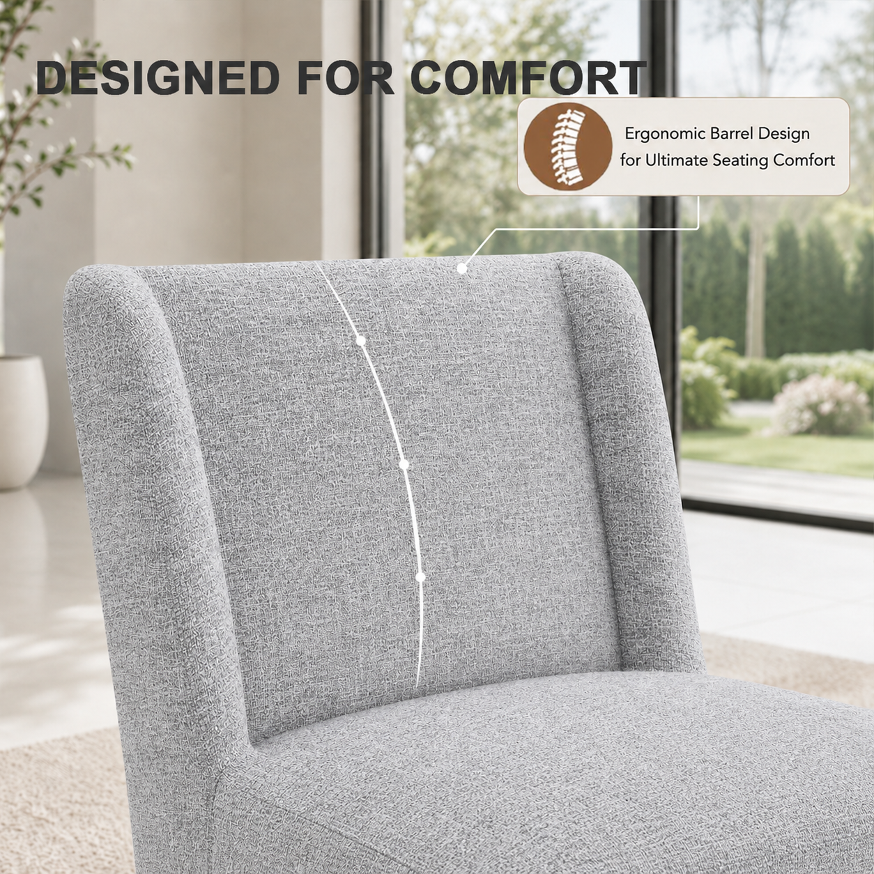 Contemporary Wingback Dining Side Chair with Casters – Upholstered, OEKO-TEX® Certified Fabric